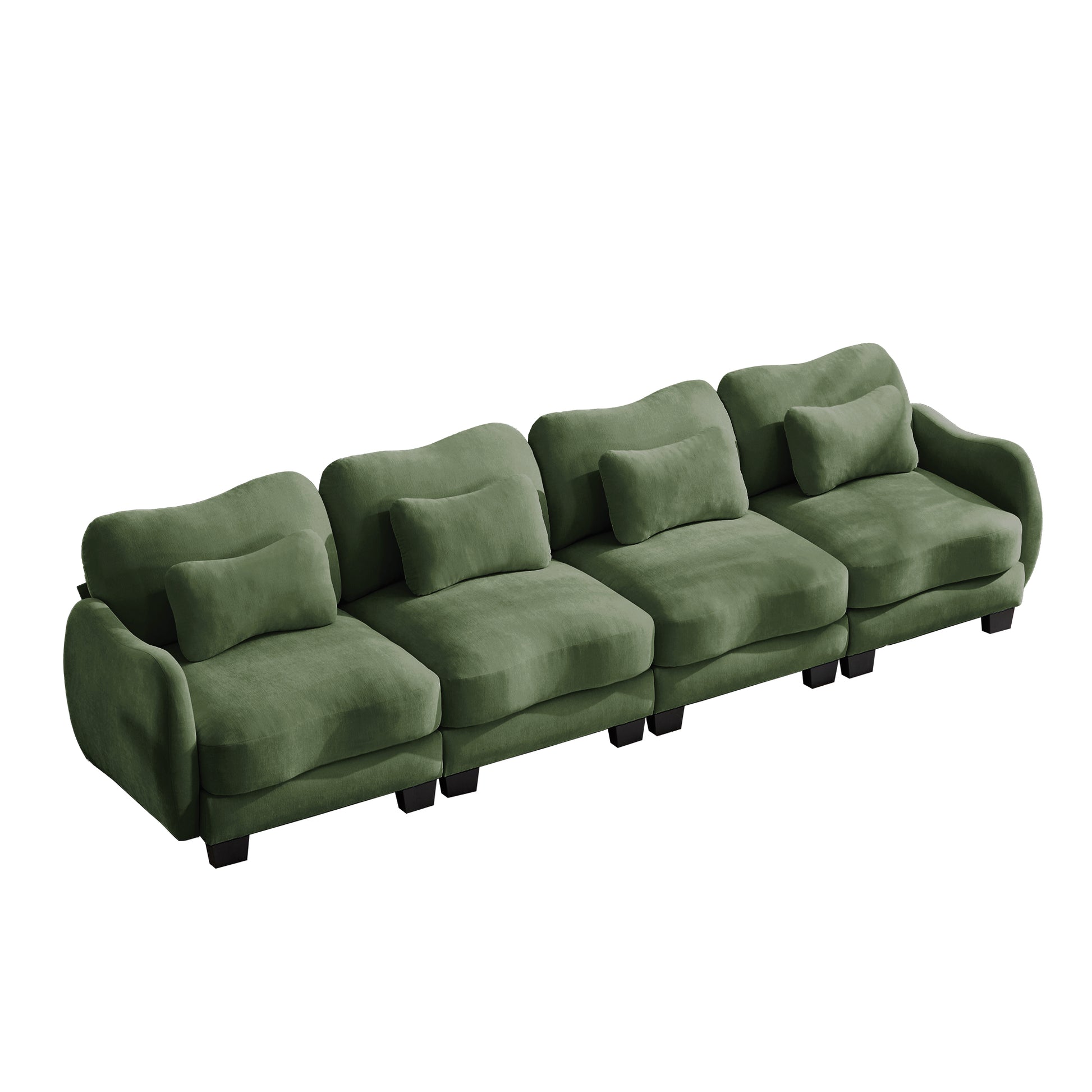Rosedale green modular sofa showing a left angled view with four waist pillows on white background