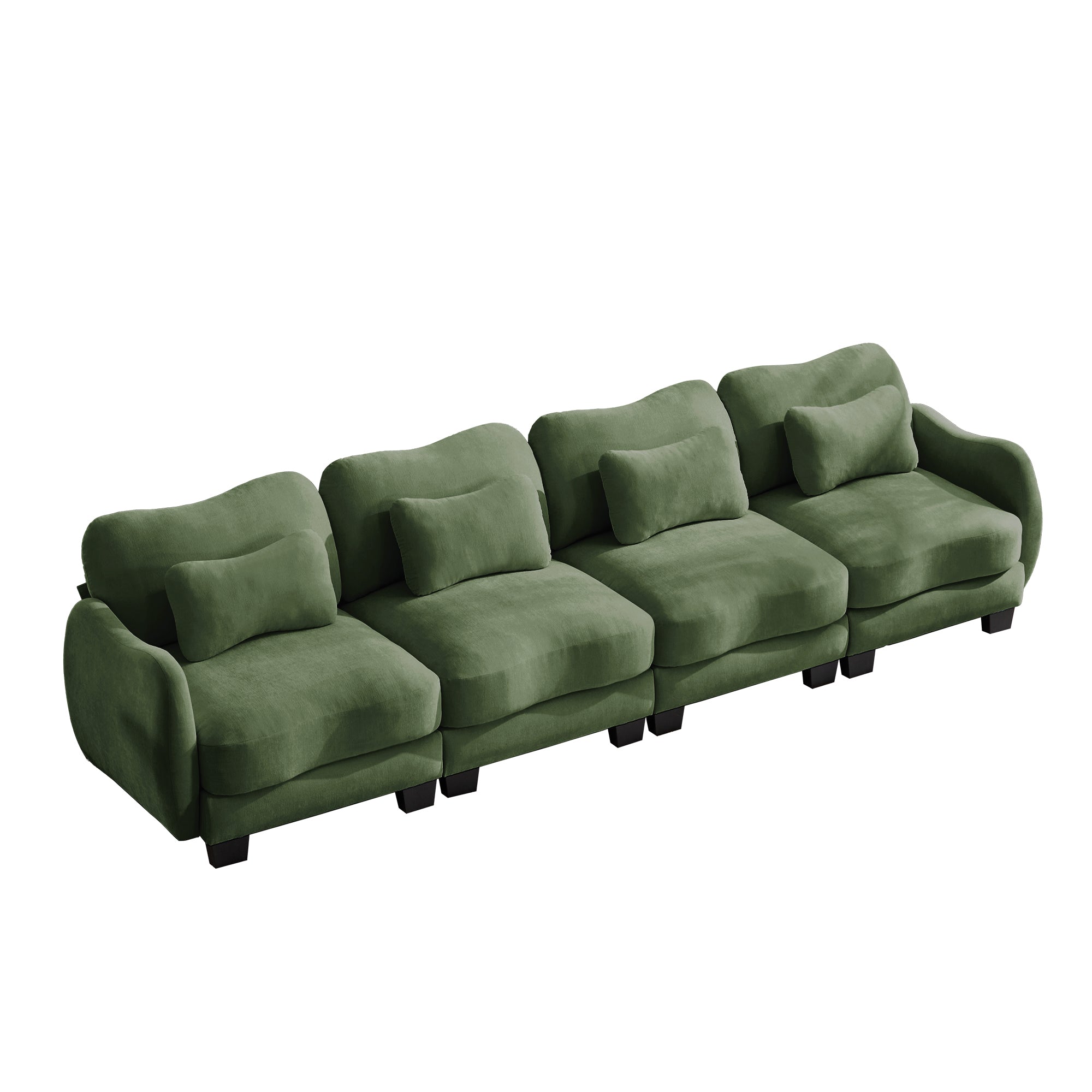 Rosedale green modular sofa showing a left angled view with four waist pillows on white background