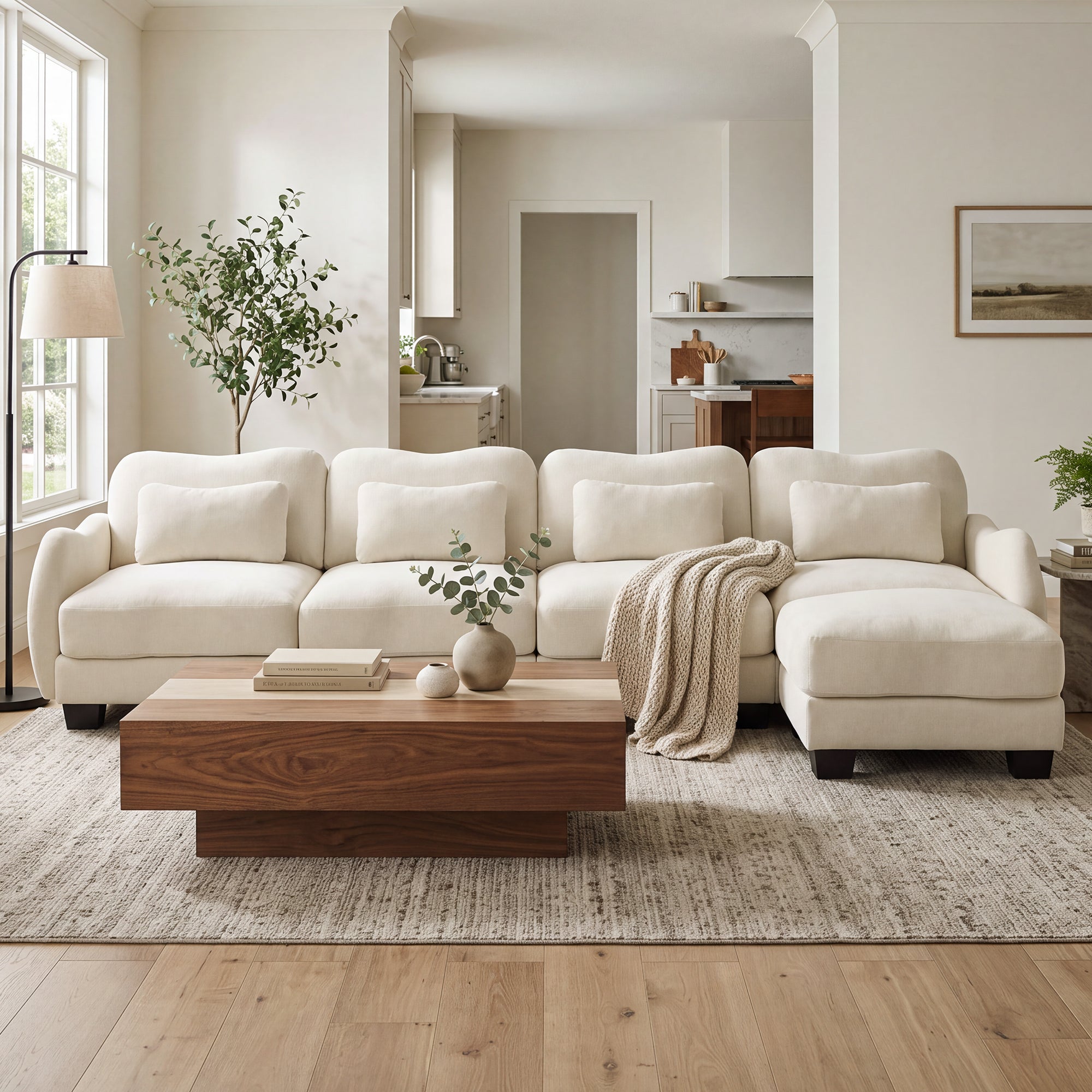 Rosedale beige sectional sofa showing L-shaped configuration in a living room