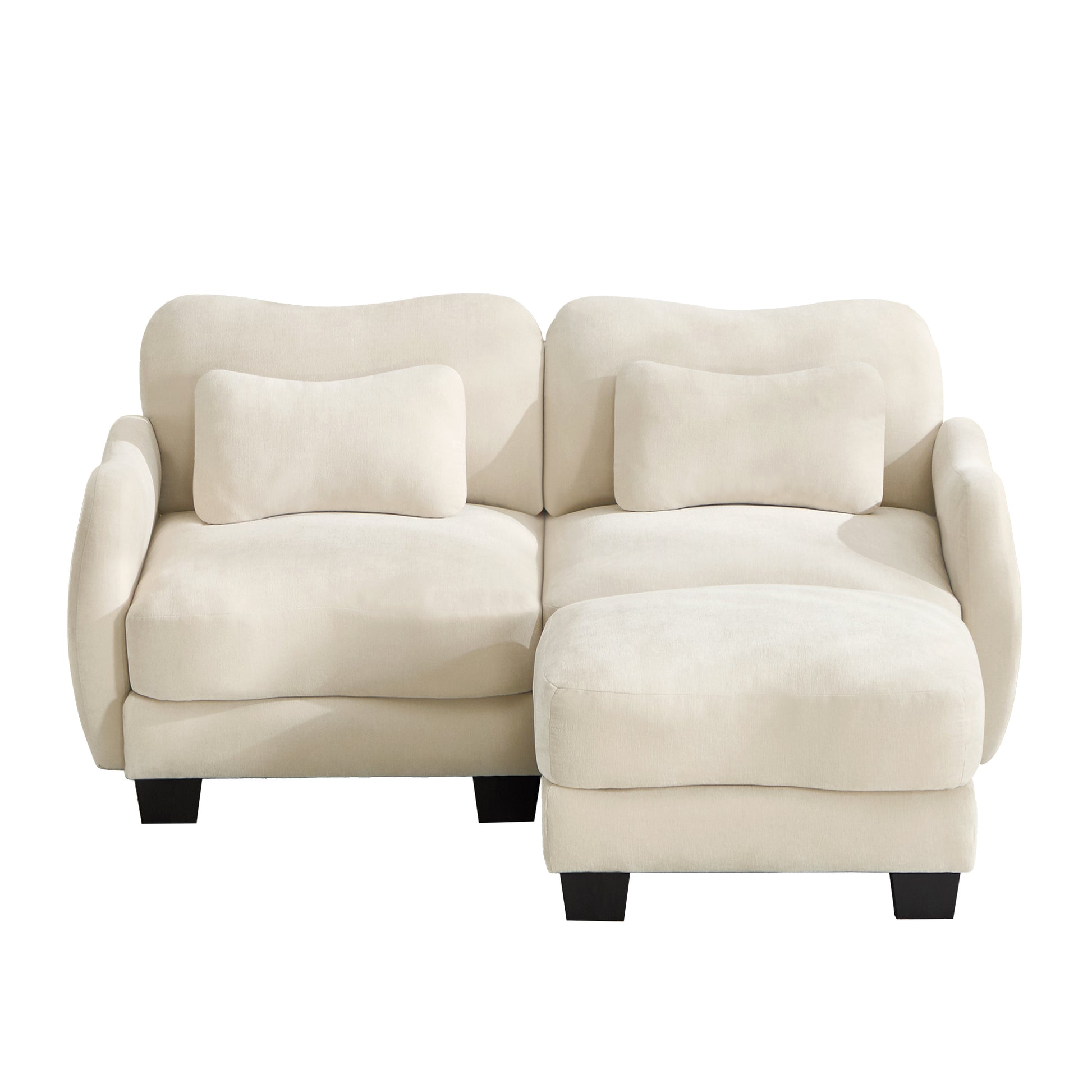 Rosedale beige sectional sofa showing a left-facing modular arrangement with ottoman on white background