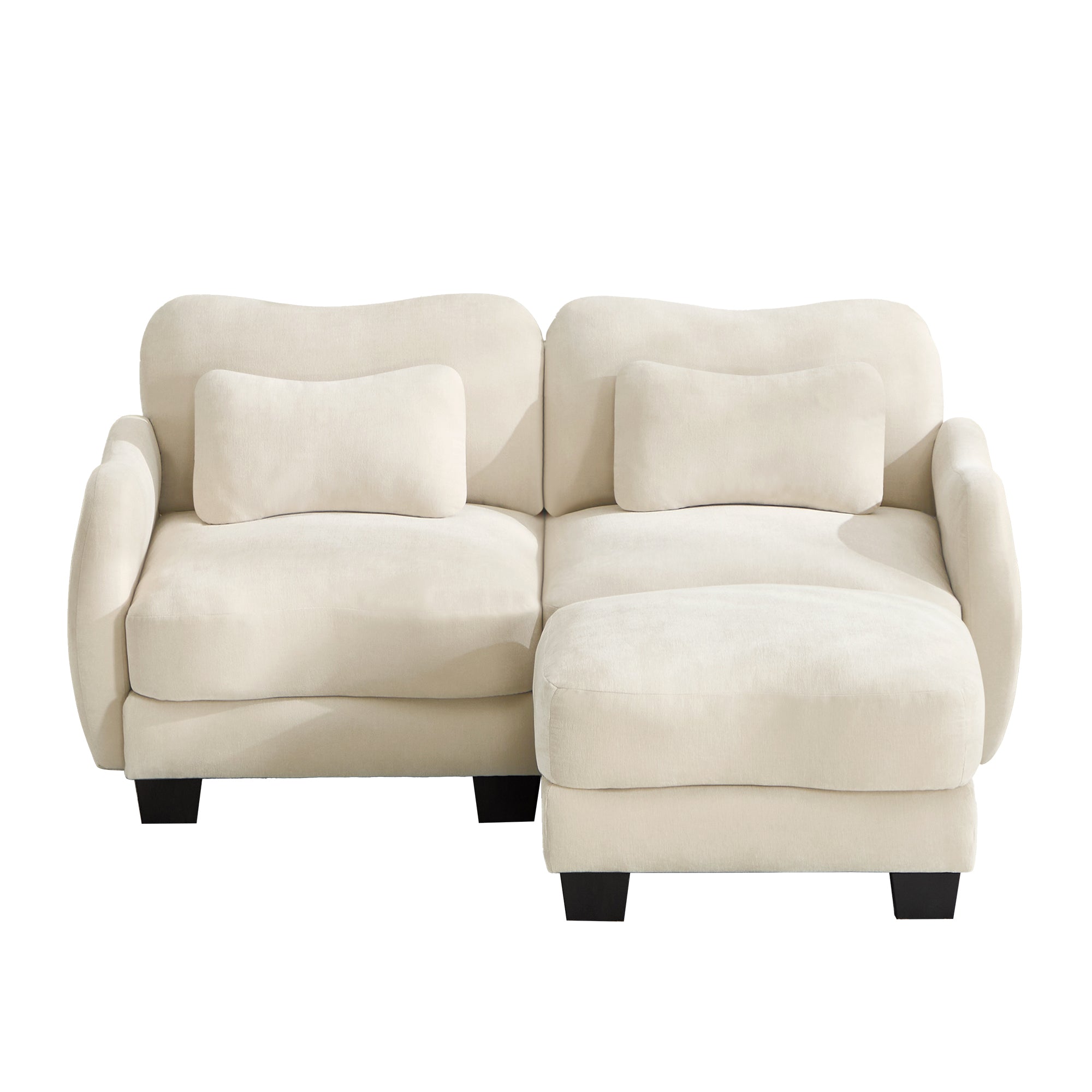 Rosedale beige sectional sofa showing a left-facing modular arrangement with ottoman on white background