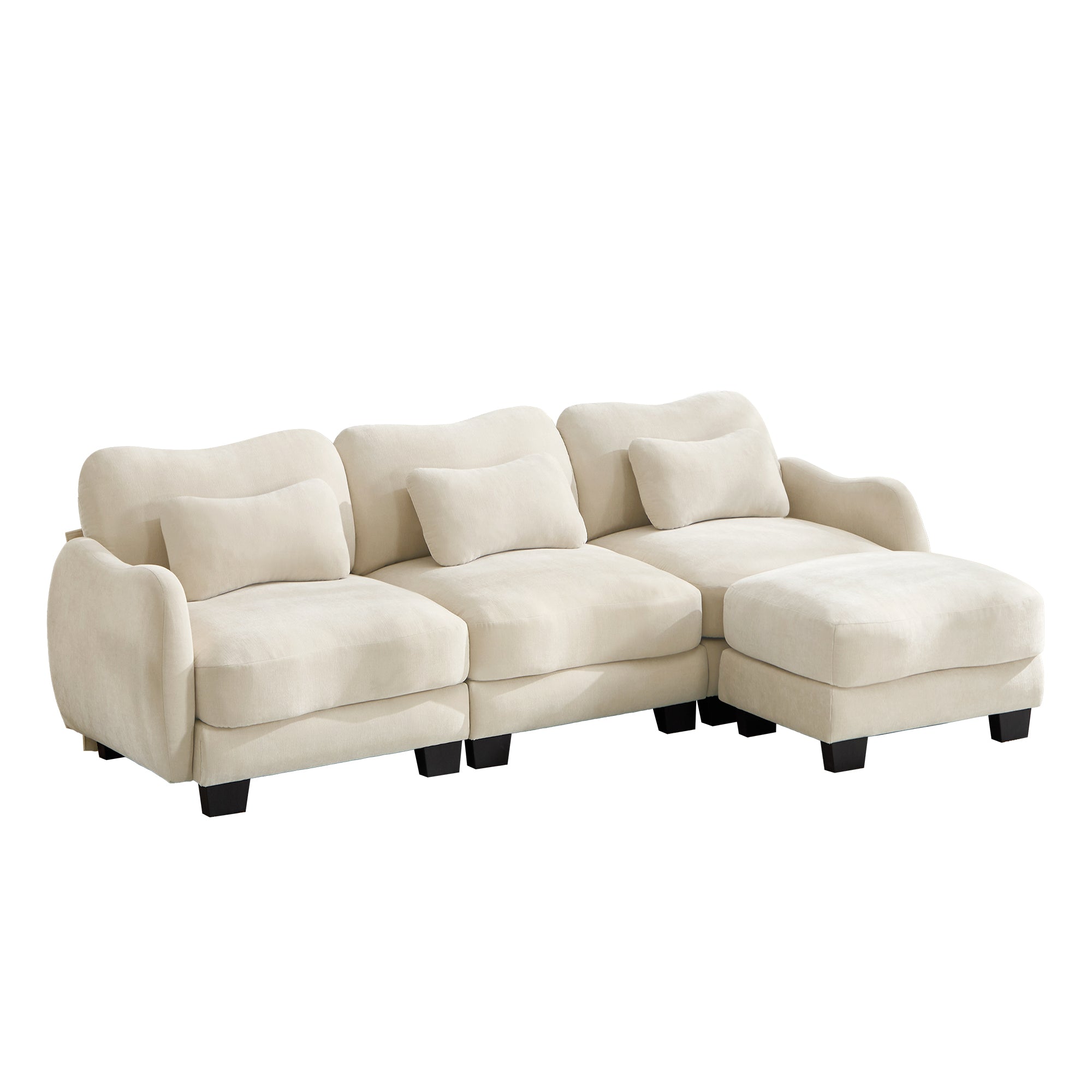 Rosedale beige sectional sofa showing a left-facing L-shaped modular arrangement with ottoman on white background