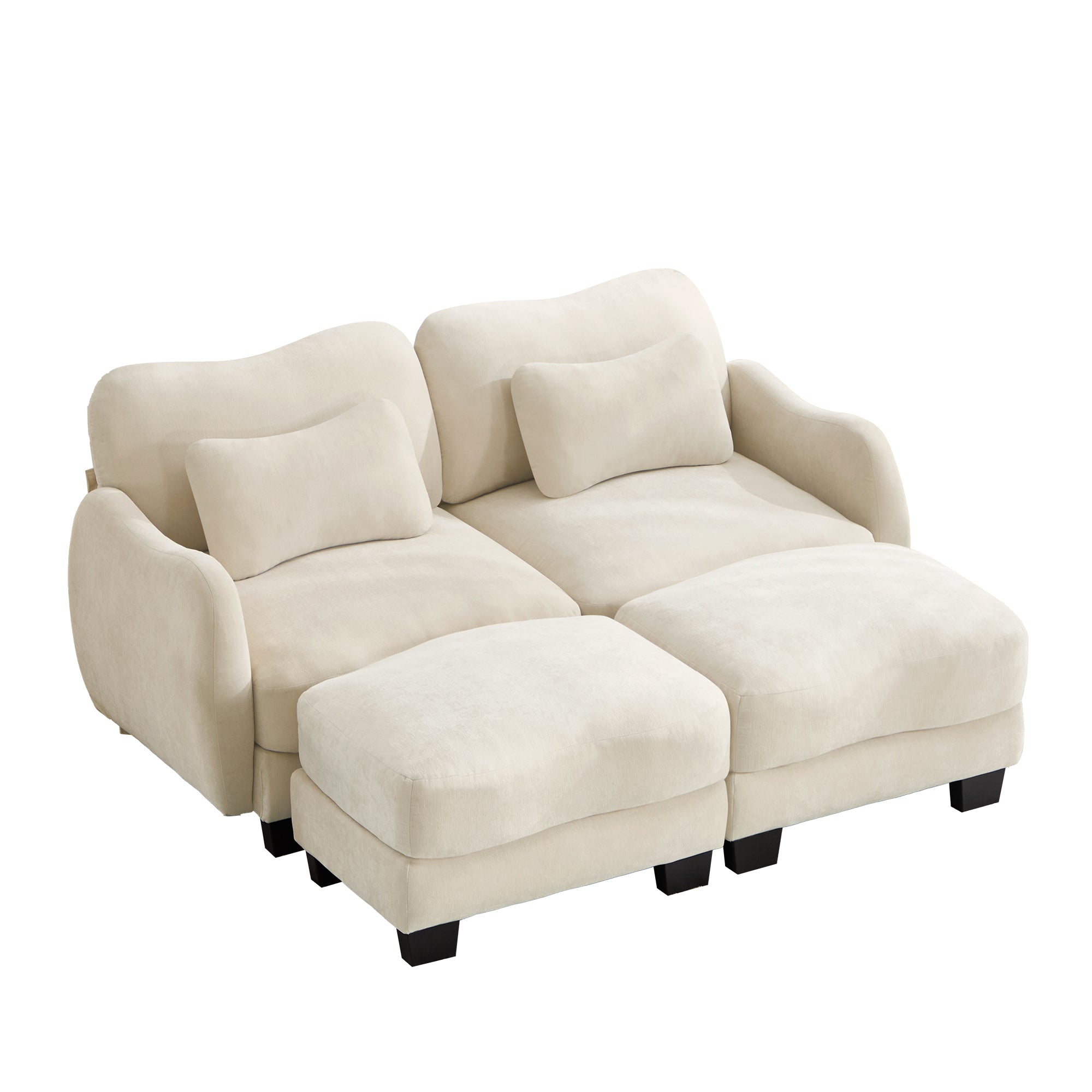 Rosedale beige sectional sofa showing a left-facing modular arrangement with two ottomans on white background