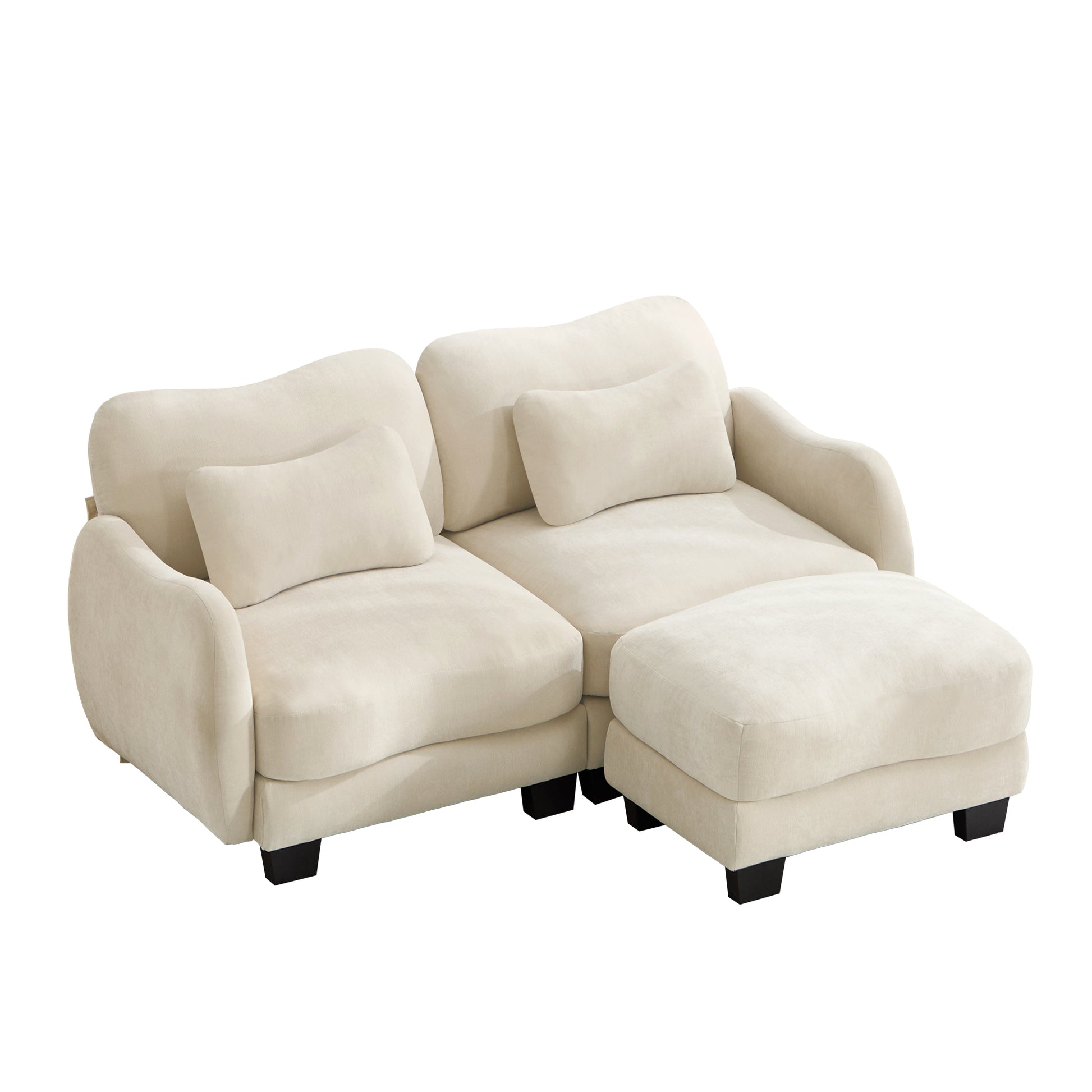 Rosedale beige sectional sofa showing a right-facing modular arrangement with ottoman on white background