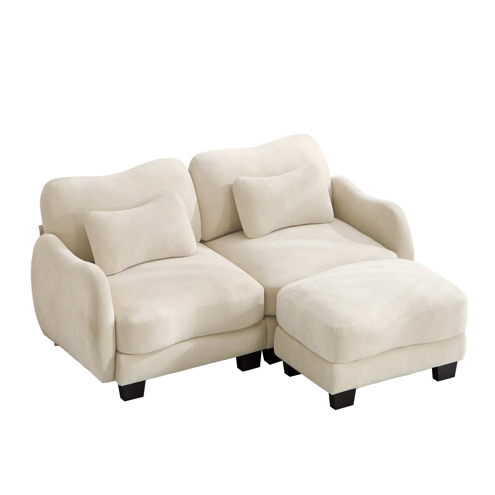 Rosedale beige sectional sofa showing a right-facing modular arrangement with ottoman on white background