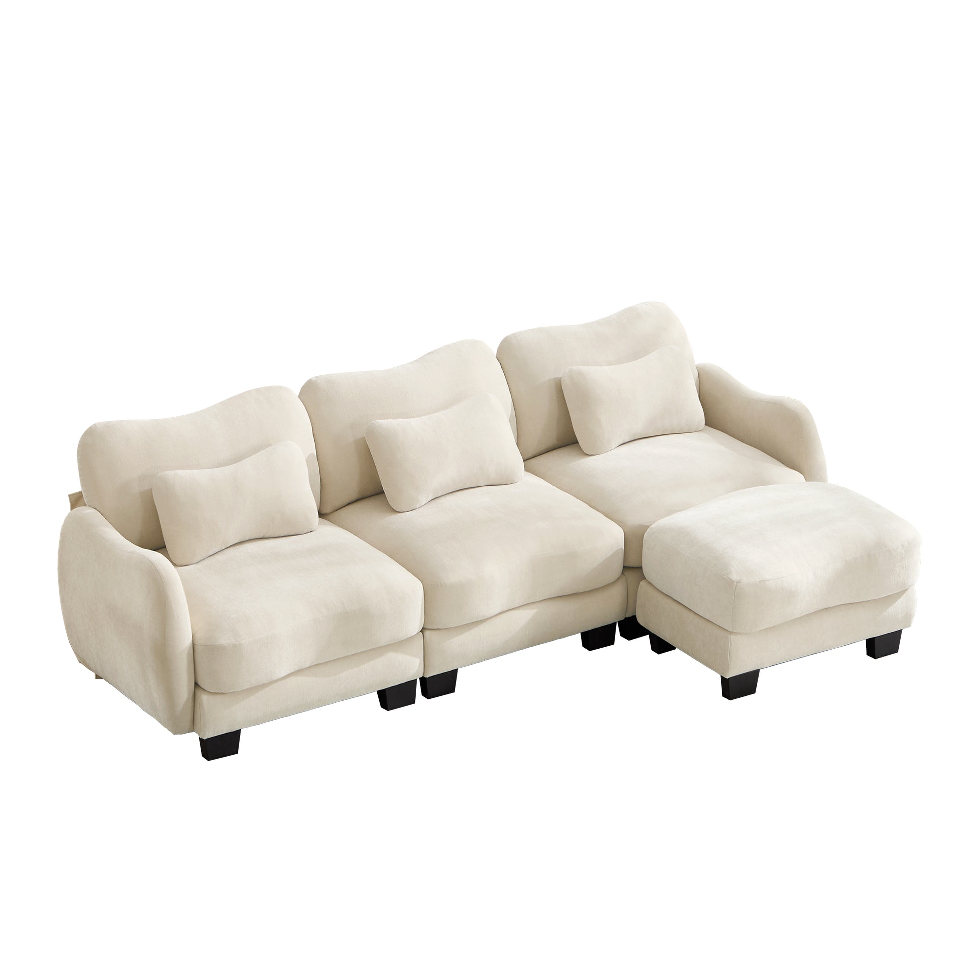 Rosedale beige sectional sofa showing a right-facing L-shaped modular arrangement with ottoman on white background