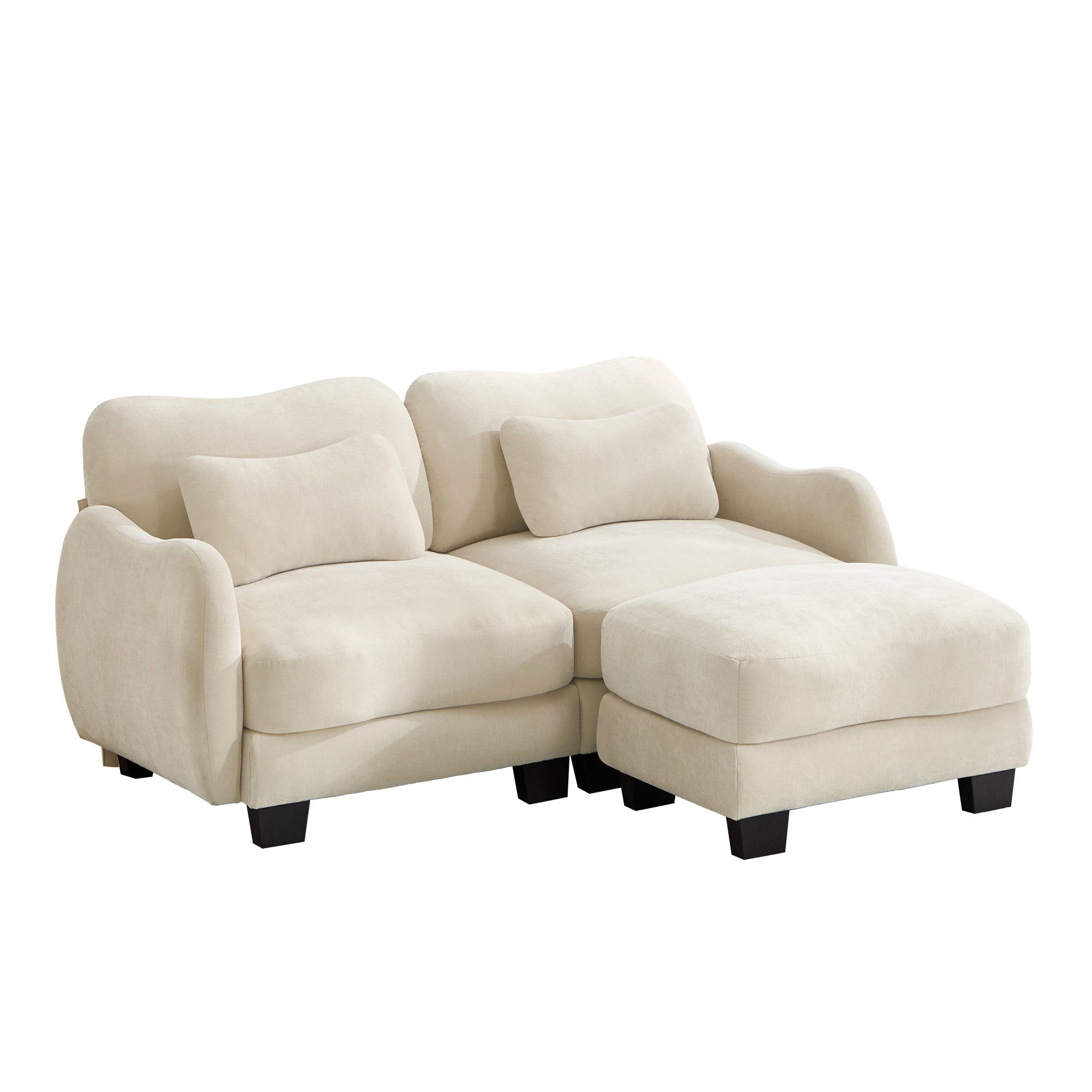 Rosedale beige sectional sofa showing a front view of the modular sofa with ottoman on white background