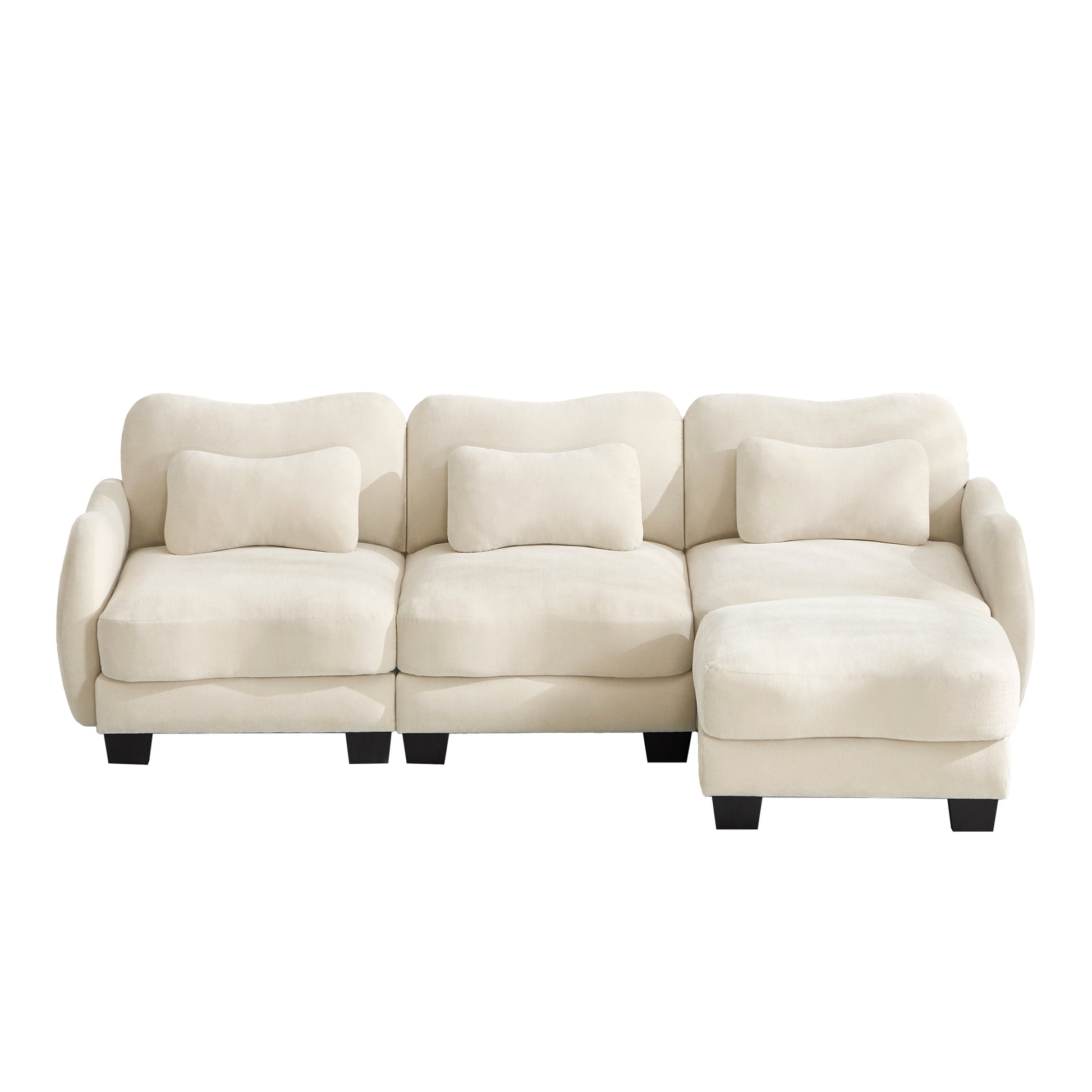 Rosedale beige sectional sofa showing a front view of the modular sofa with ottoman on white background