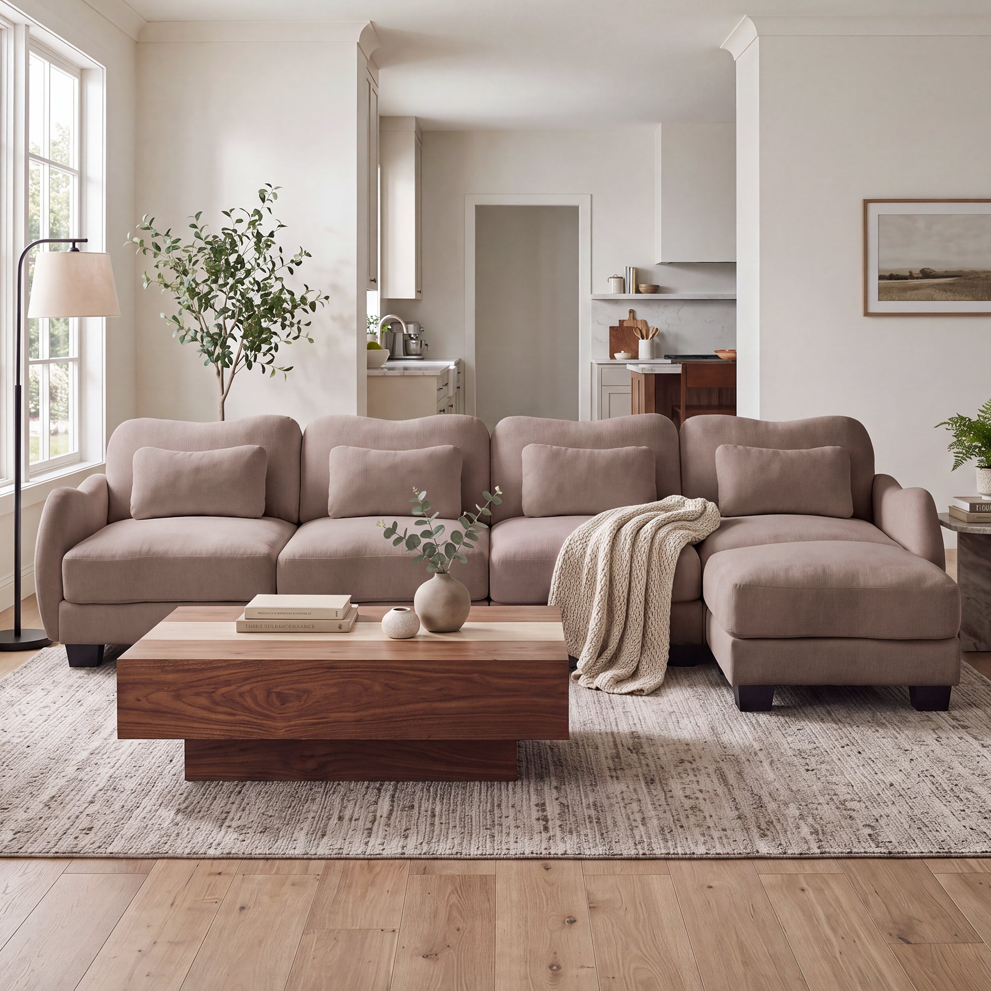 Rosedale brown gray sectional sofa showing L-shaped configuration in a living room