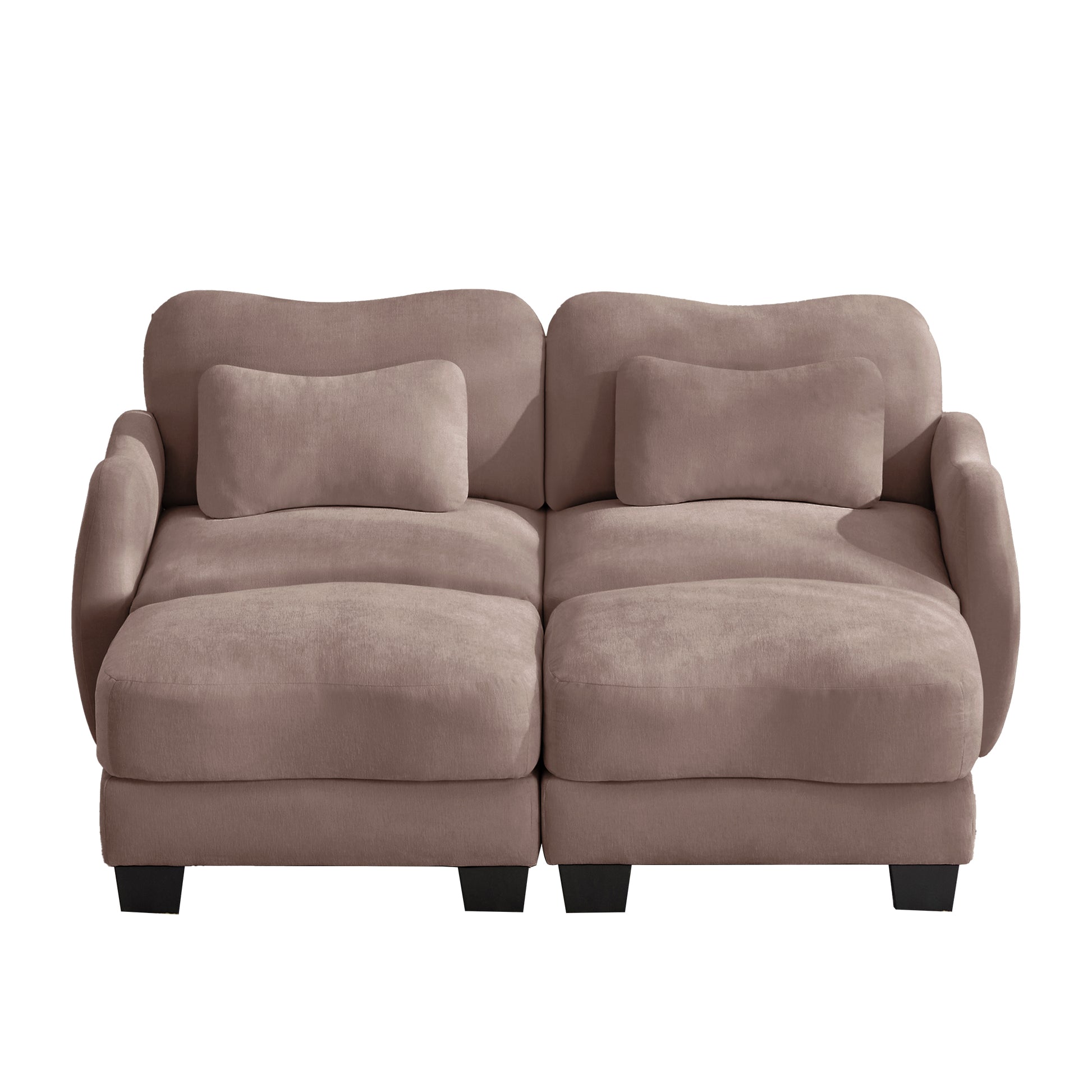 Rosedale brown gray sectional sofa showing a left-facing modular arrangement with two ottomans on white background