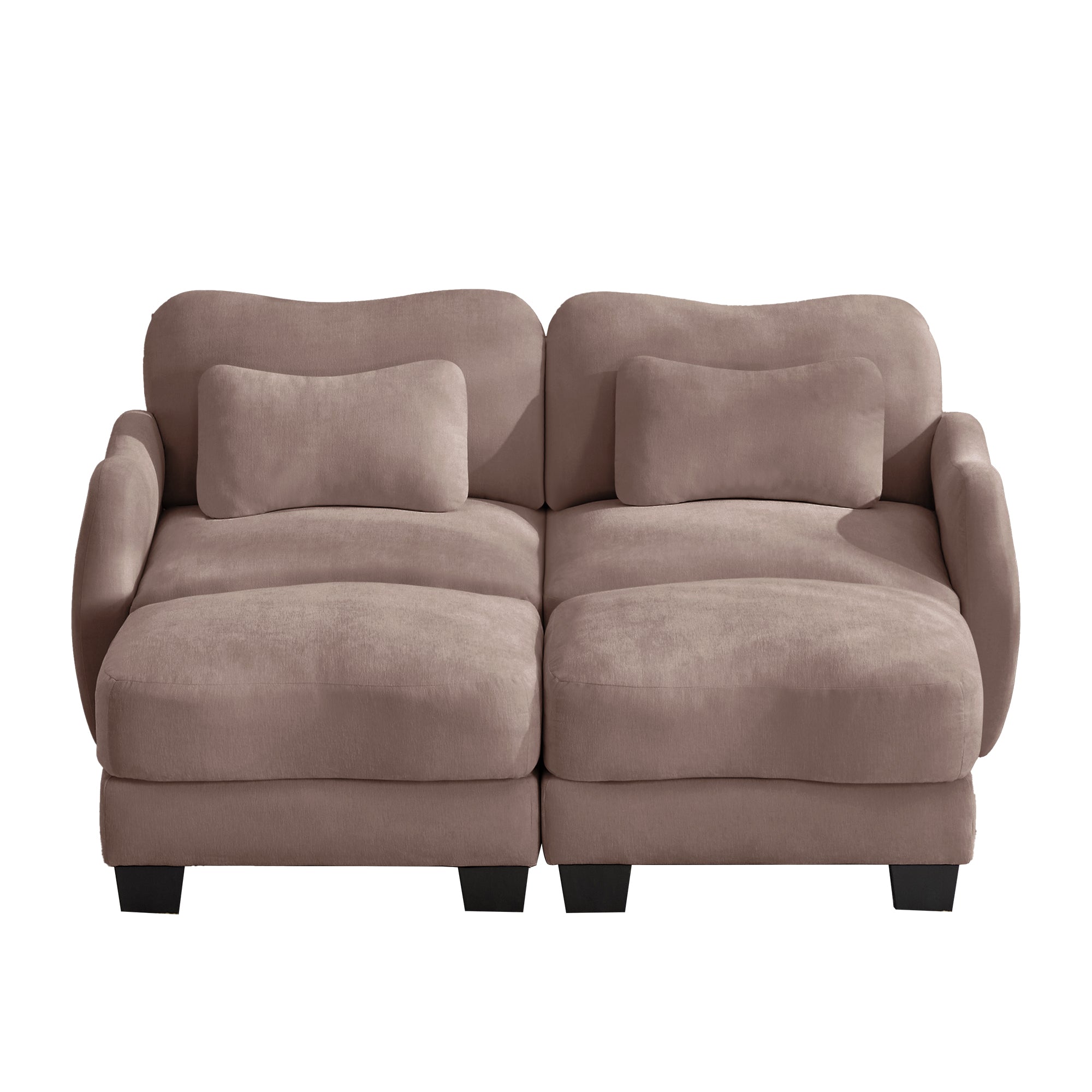 Rosedale brown gray sectional sofa showing a left-facing modular arrangement with two ottomans on white background