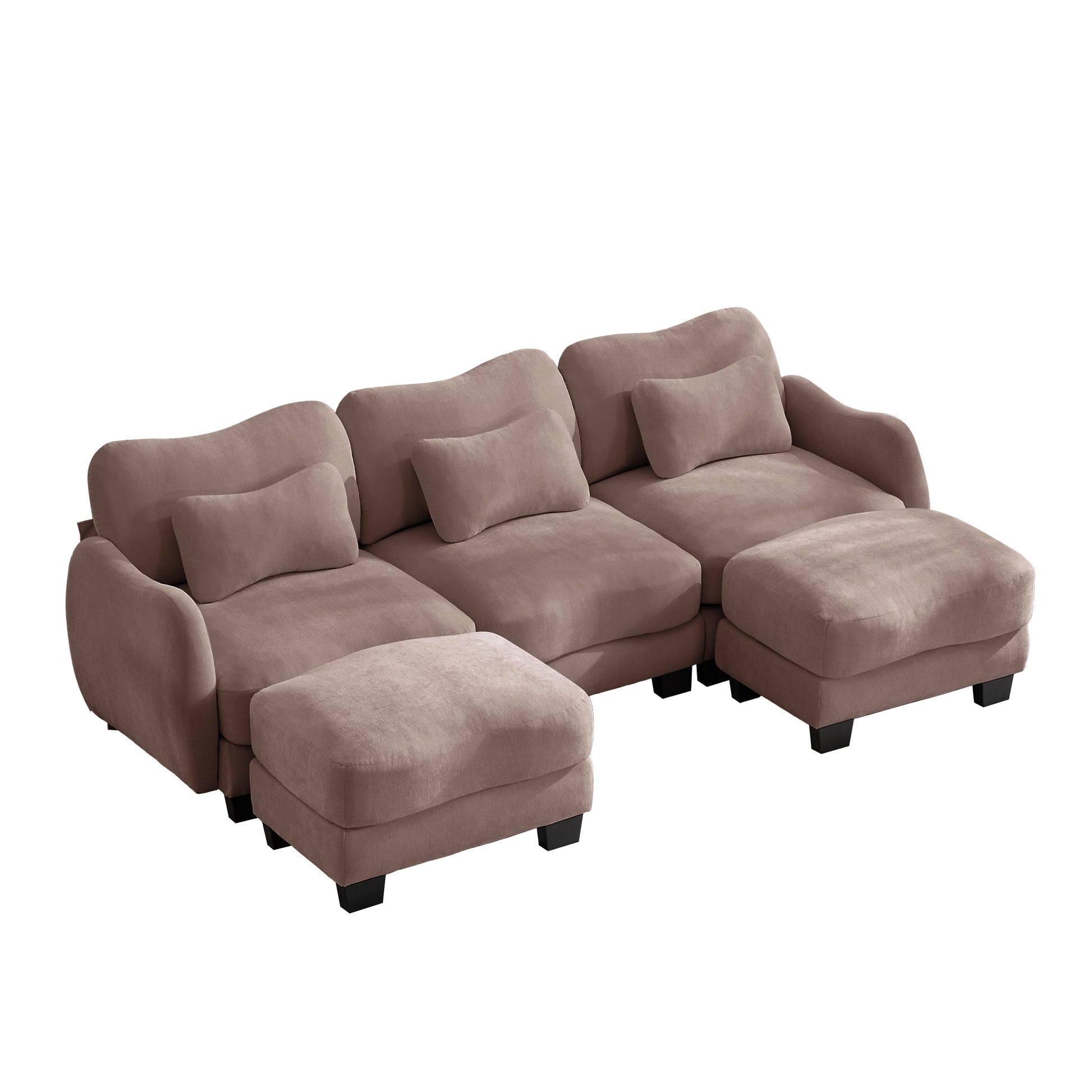 Rosedale brown gray sectional sofa showing a left angled U-shaped layout with two ottomans on white background