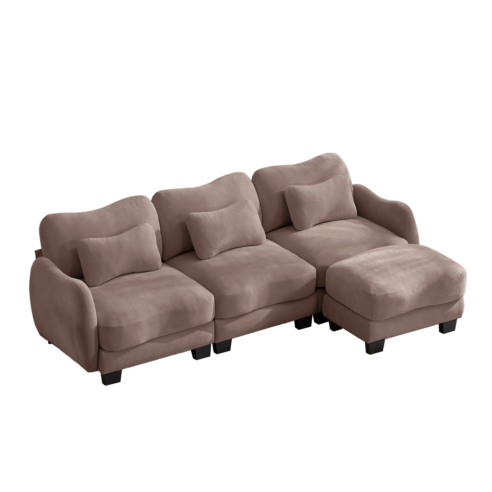 Rosedale brown gray sectional sofa showing a left-facing L-shaped modular arrangement with ottoman on white background