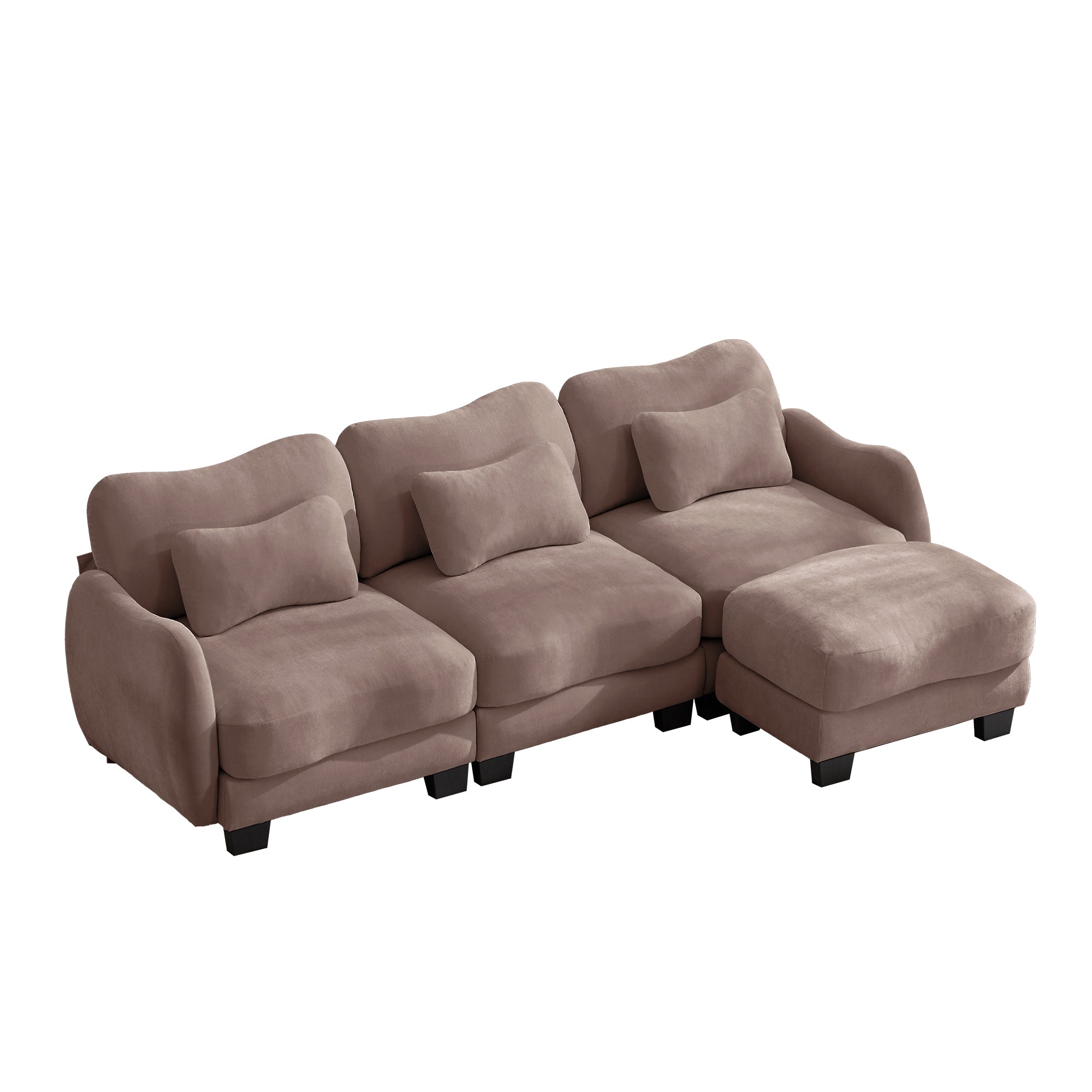 Rosedale brown gray sectional sofa showing a left-facing L-shaped modular arrangement with ottoman on white background