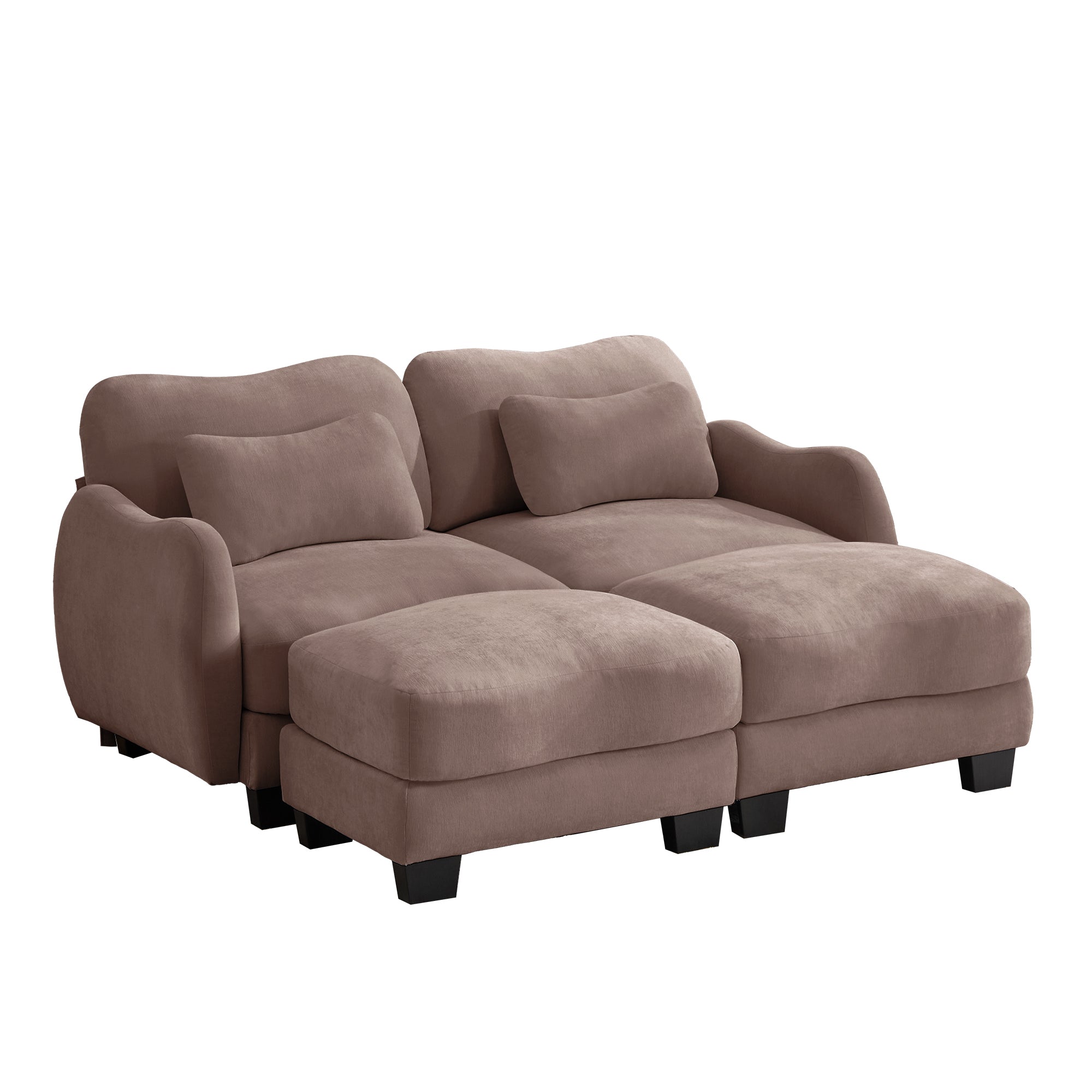 Rosedale brown gray sectional sofa showing a right-facing modular arrangement with two ottomans on white background
