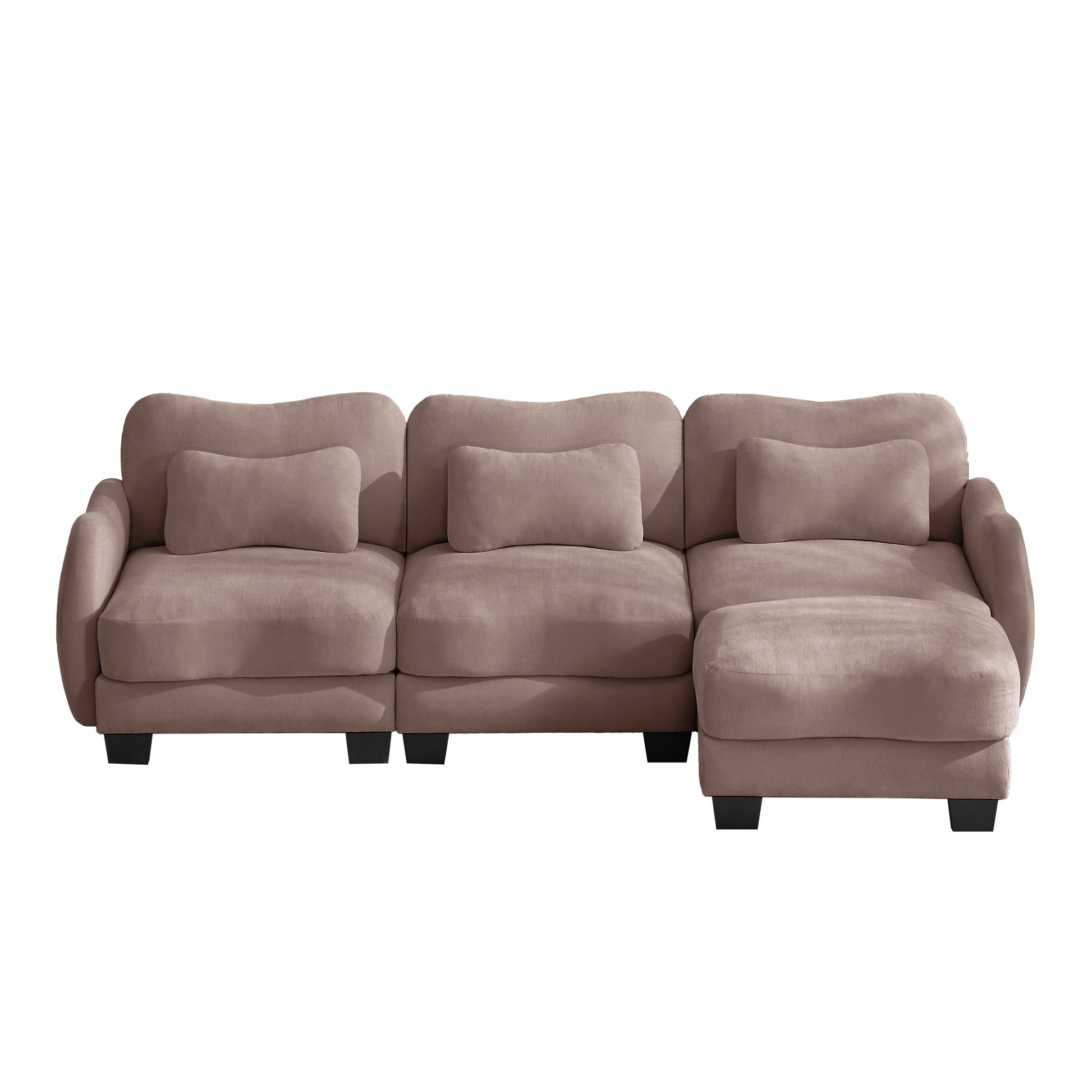 Rosedale brown gray sectional sofa showing a right-facing L-shaped modular arrangement with ottoman on white background