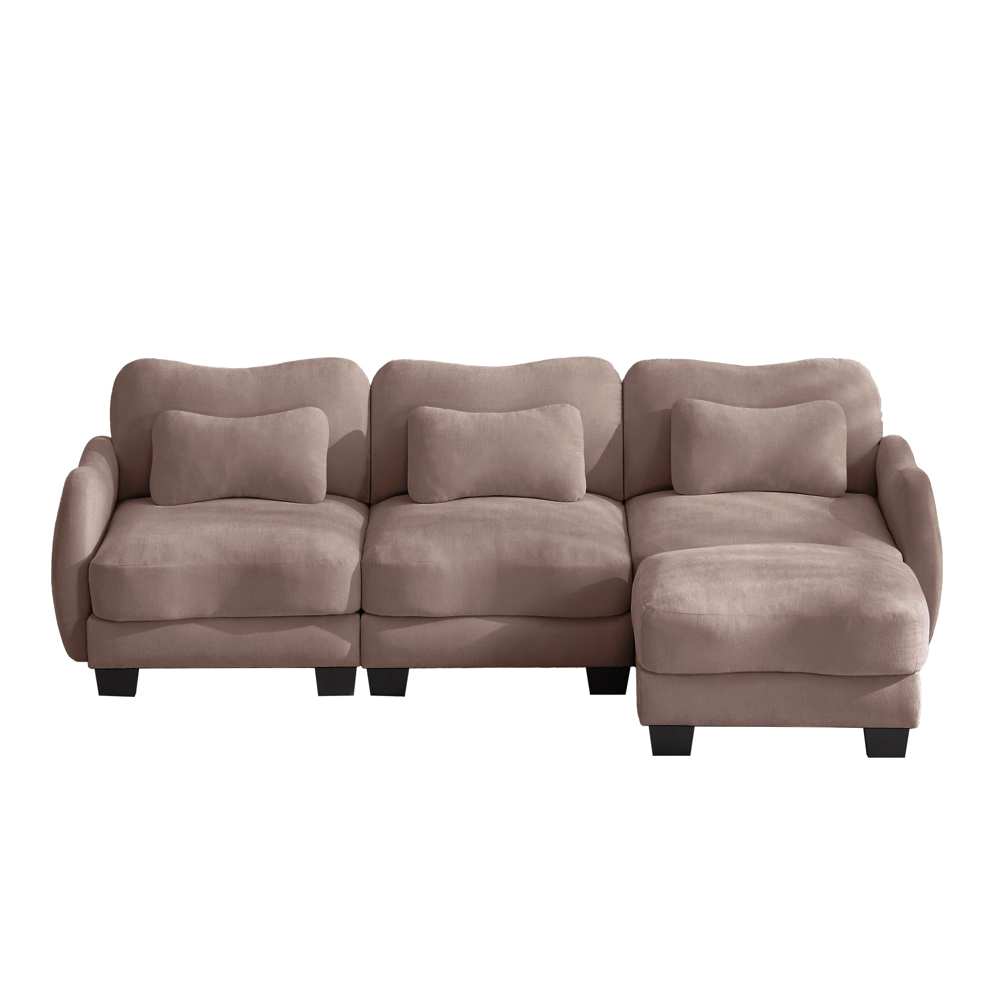 Rosedale brown gray sectional sofa showing a right-facing L-shaped modular arrangement with ottoman on white background