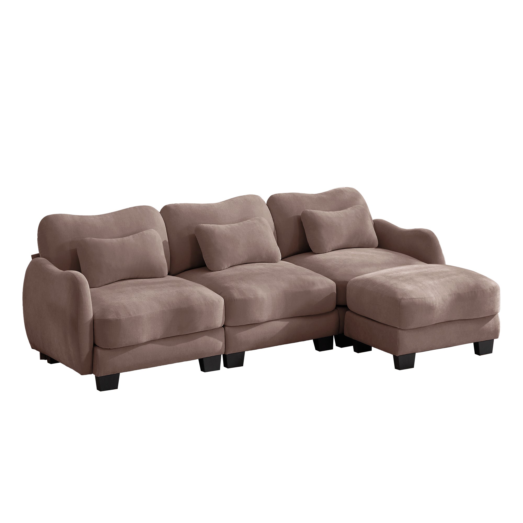 Rosedale brown gray sectional sofa showing a front view of the modular sofa with ottoman on white background