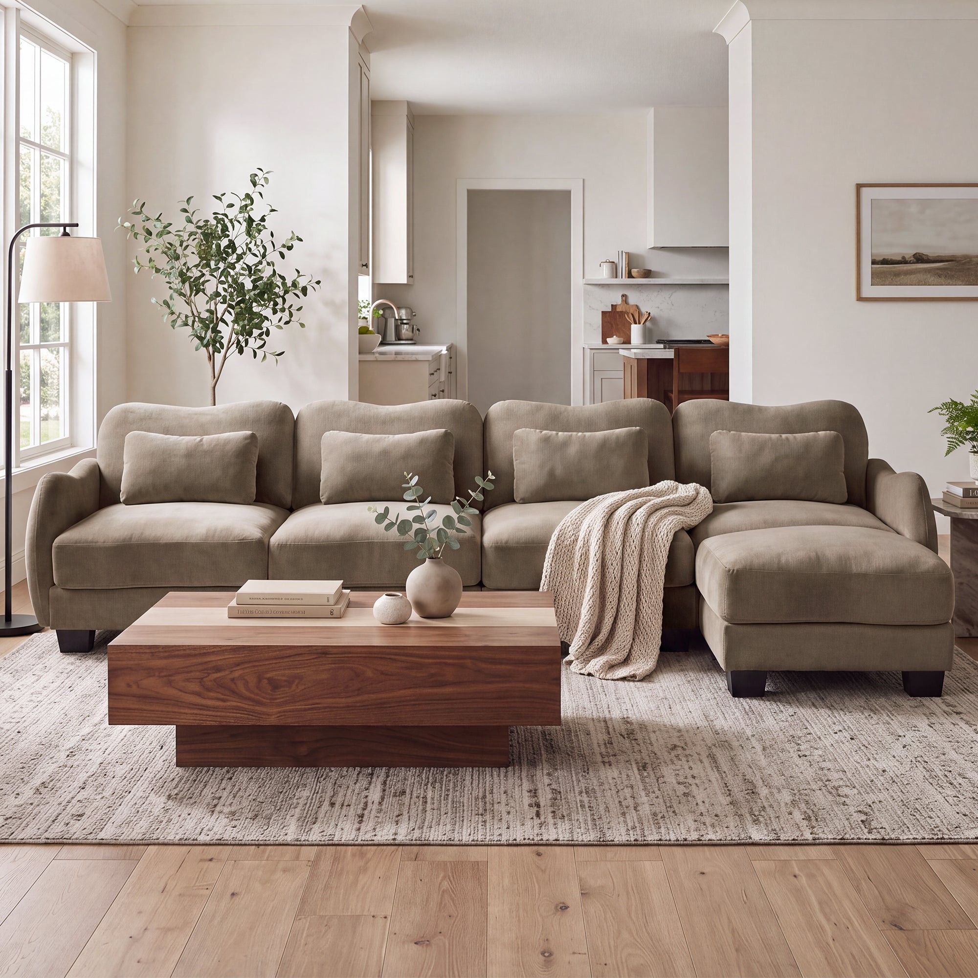 Rosedale brown sectional sofa showing L-shaped configuration in a living room