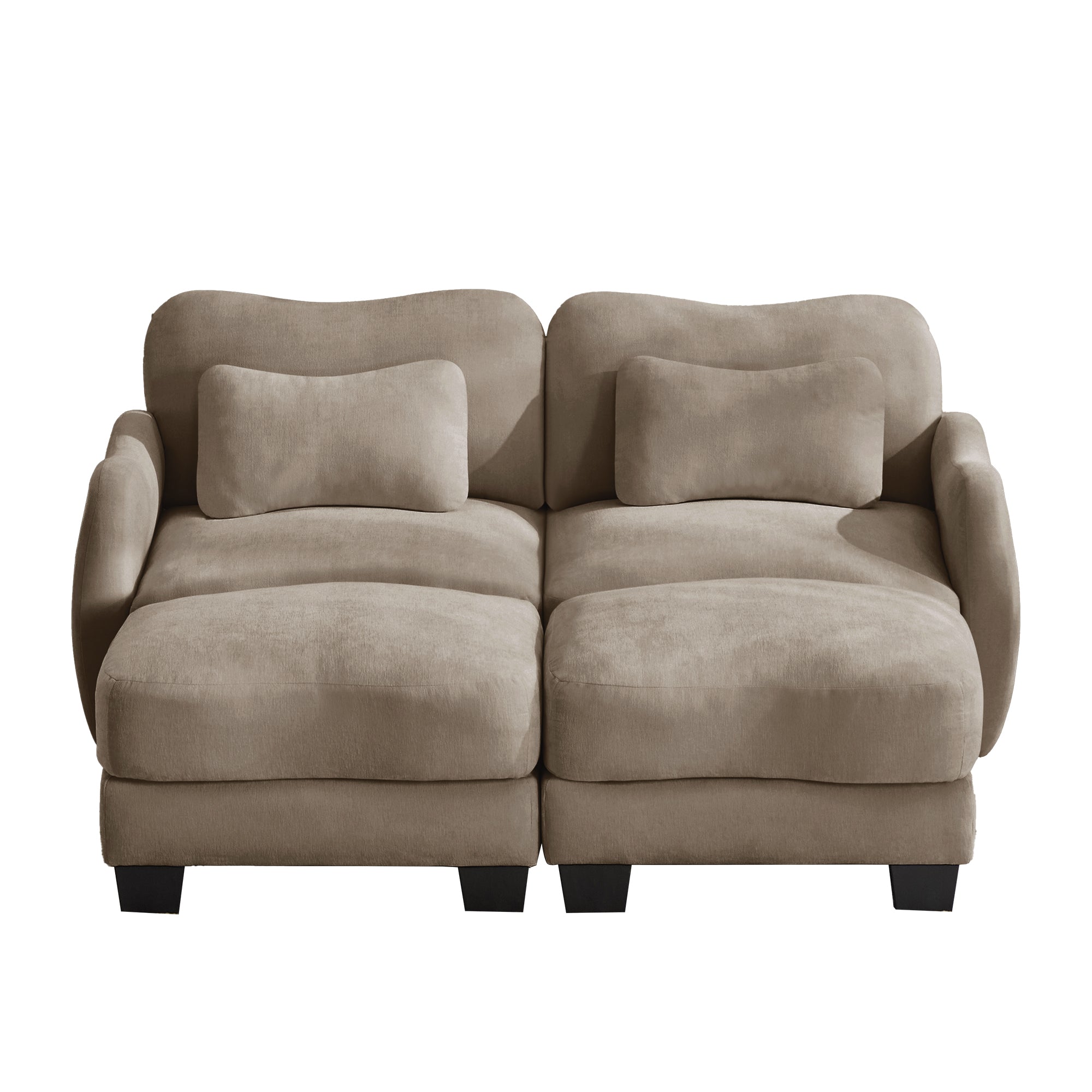 Rosedale brown sectional sofa showing a left-facing modular arrangement with two ottomans on white background