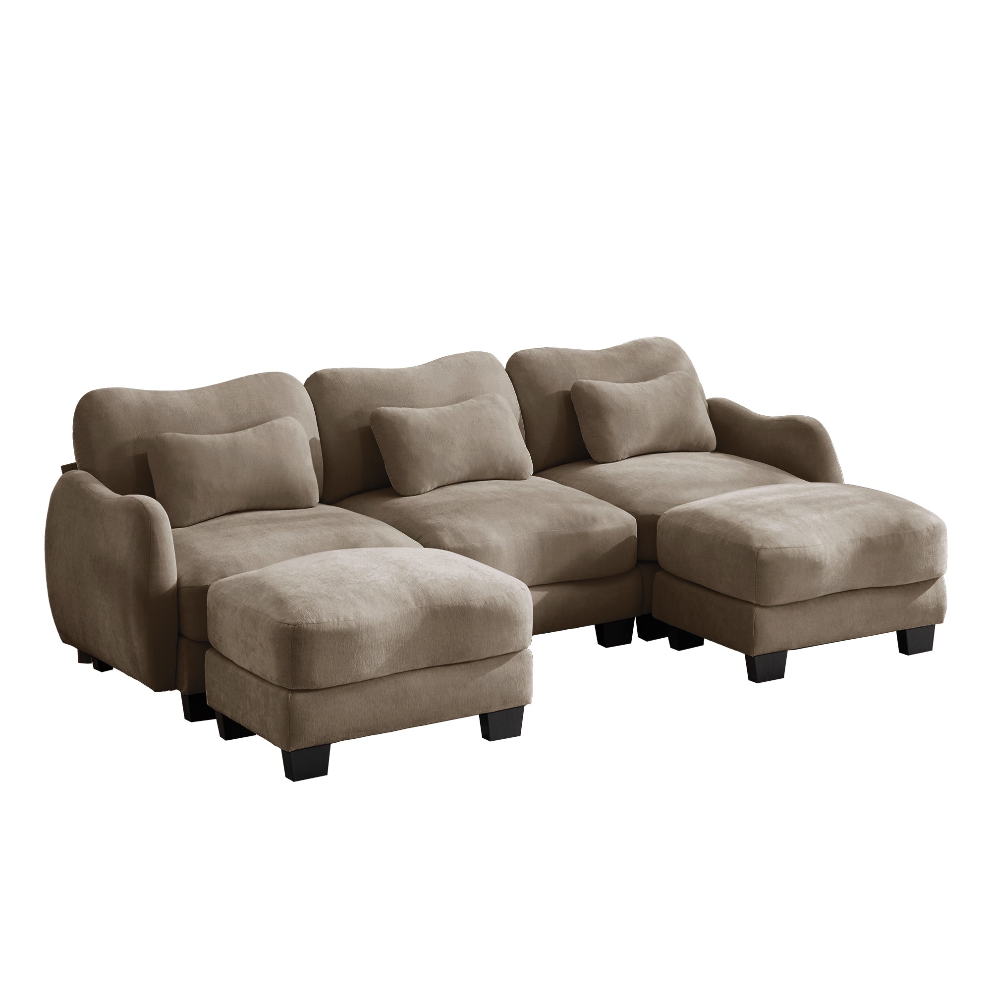 Rosedale brown sectional sofa showing a left angled U-shaped layout with two ottomans on white background