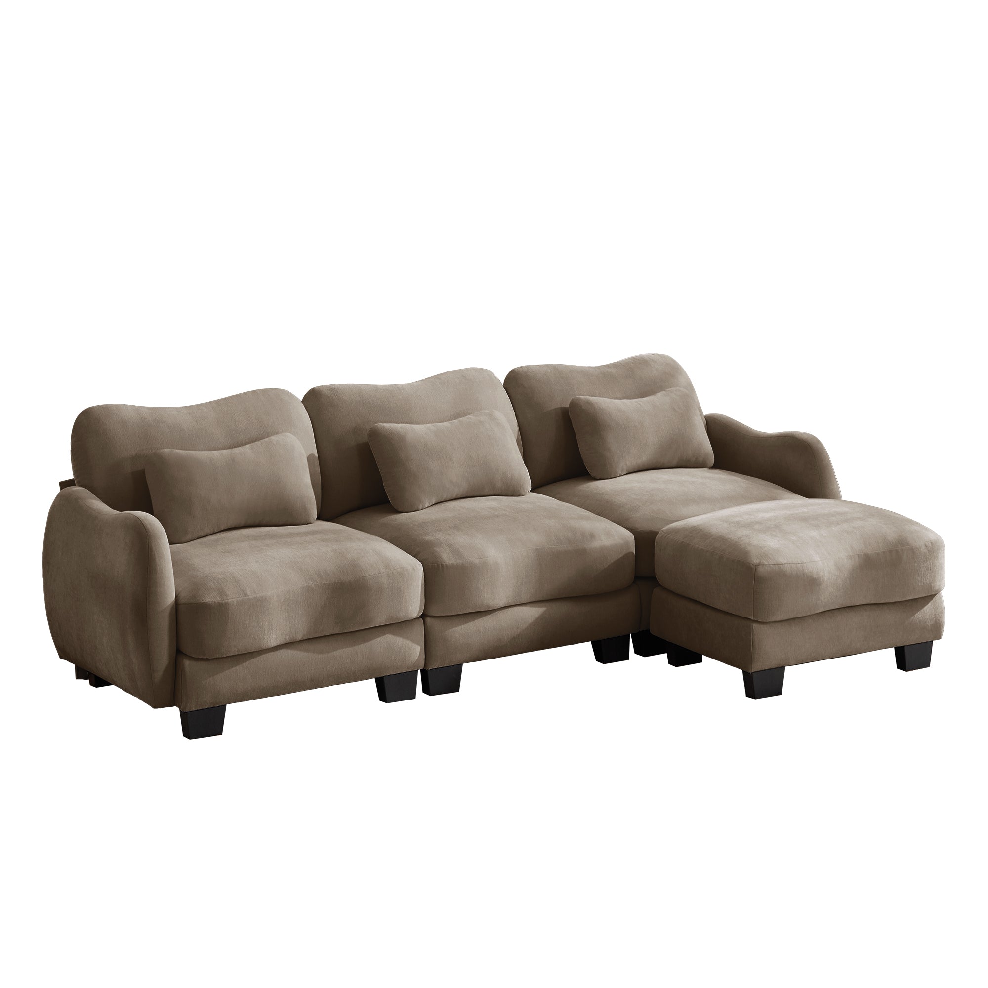 Rosedale brown sectional sofa showing a right-facing L-shaped modular arrangement with ottoman on white background