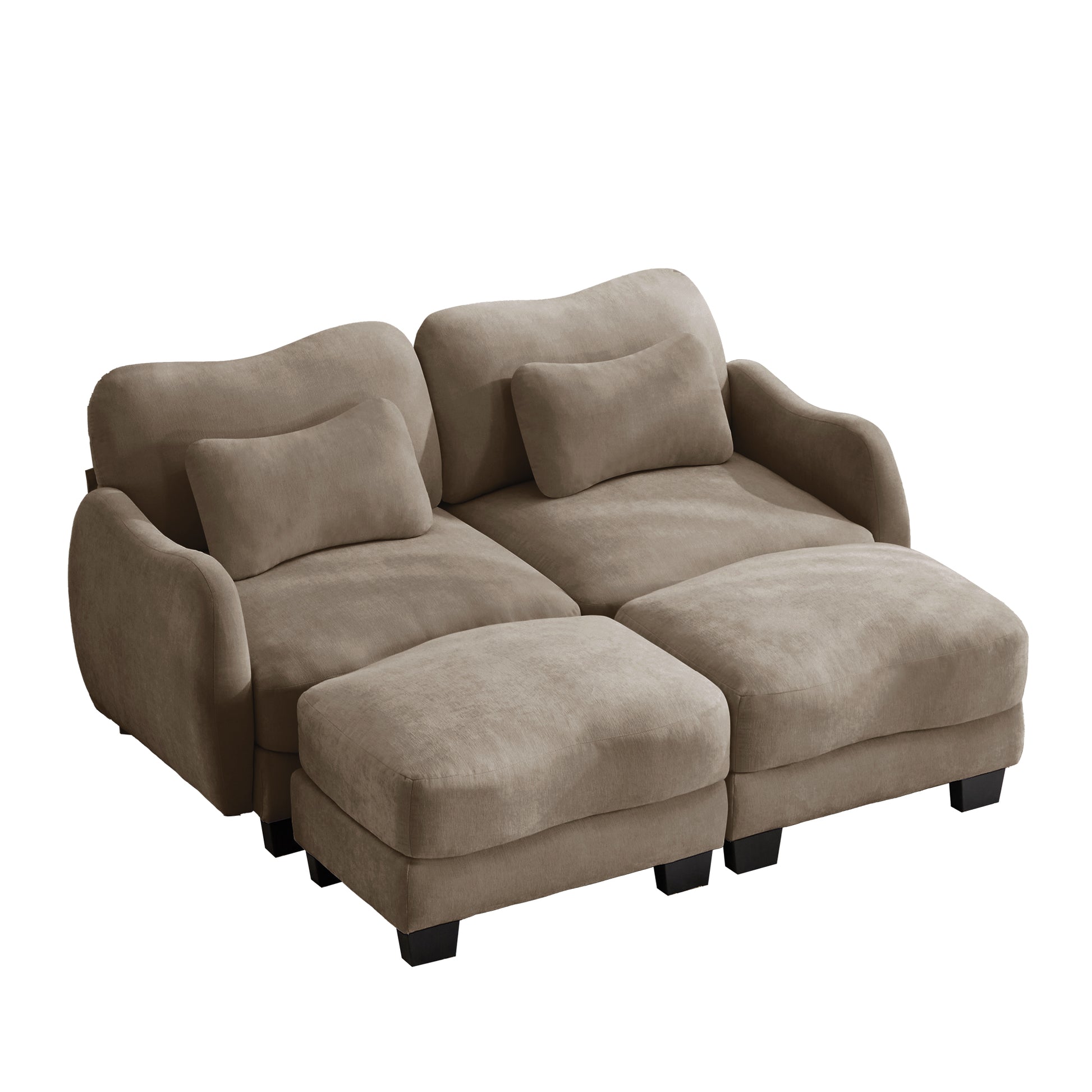 Rosedale brown sectional sofa showing a right-facing modular arrangement with two ottomans on white background