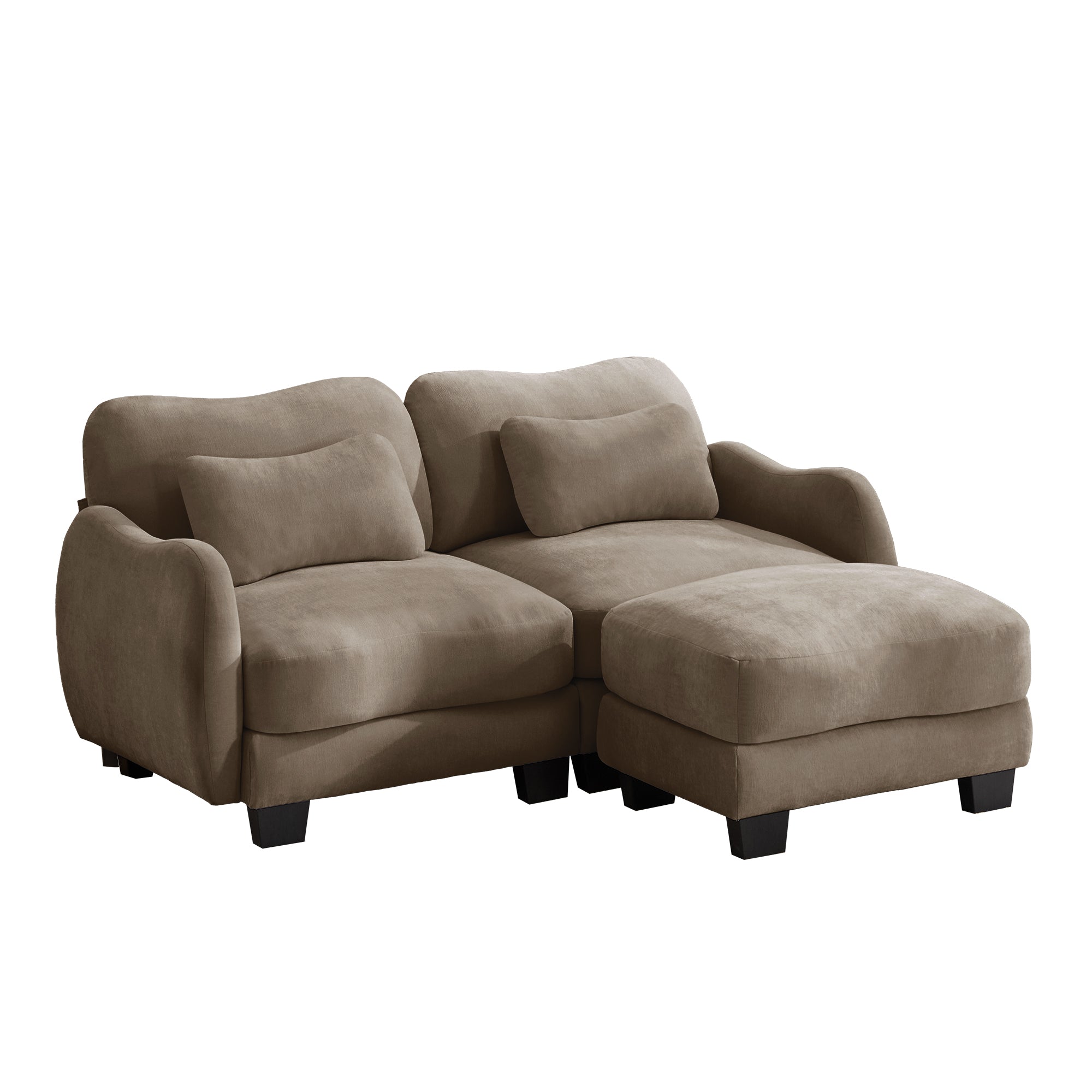 Rosedale brown sectional sofa showing a front view of the modular sofa with ottoman on white background