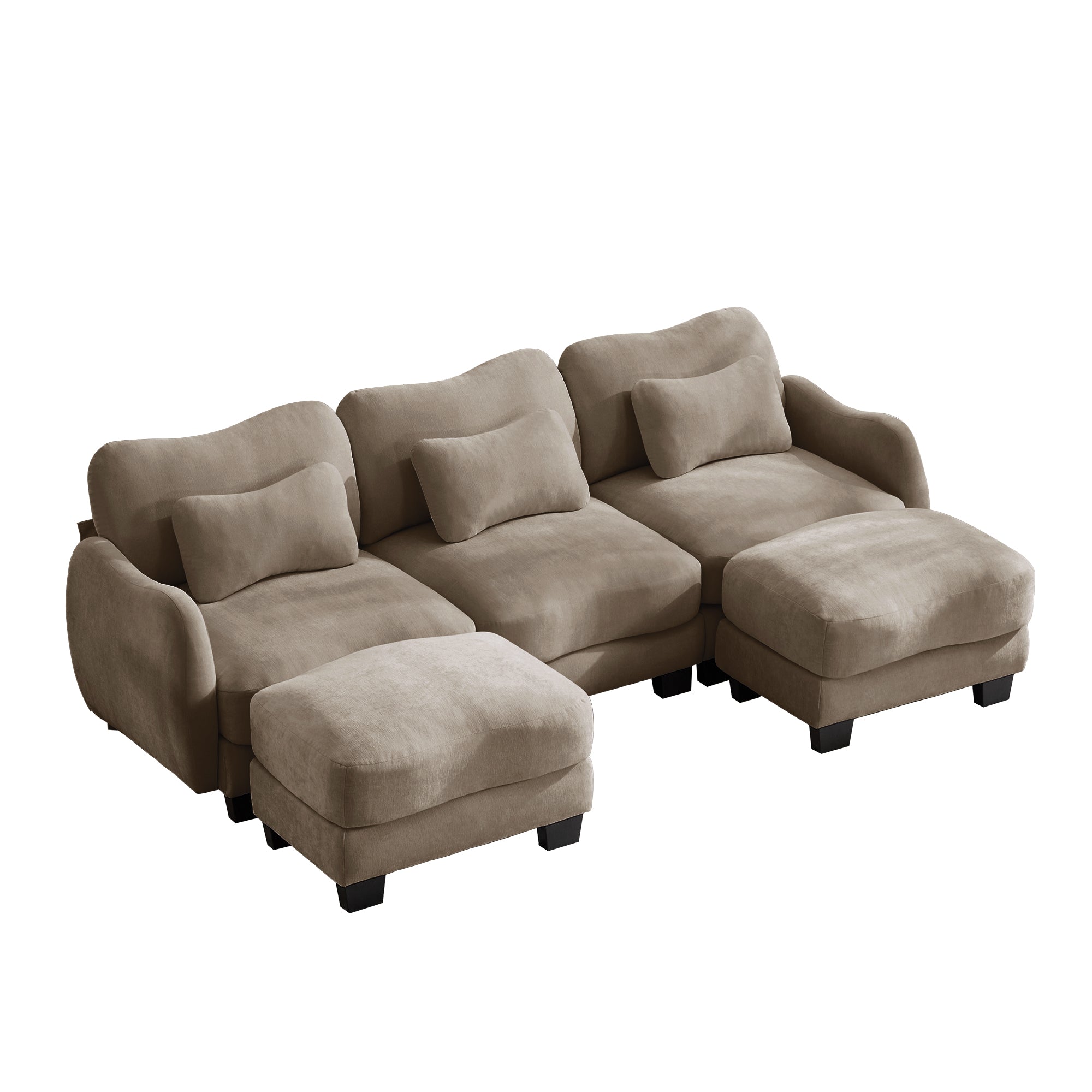 Rosedale brown sectional sofa showing a right angled U-shaped layout with two ottomans on white background