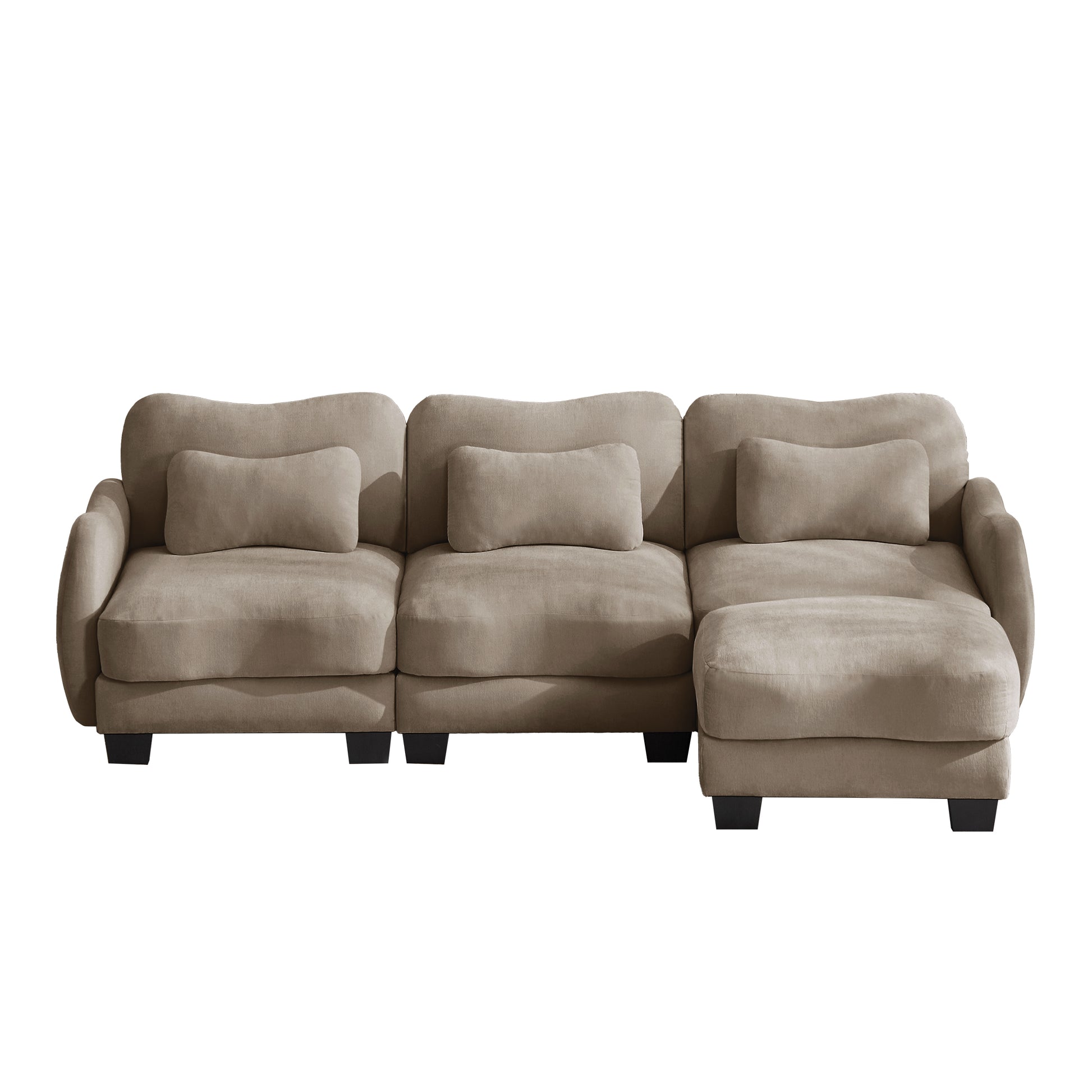 Rosedale brown sectional sofa showing a front view of the modular sofa with ottoman on white background
