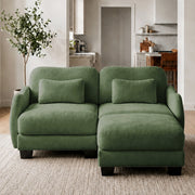 Rosedale green sectional sofa showing an L-shaped modular layout with ottoman in a bright living room