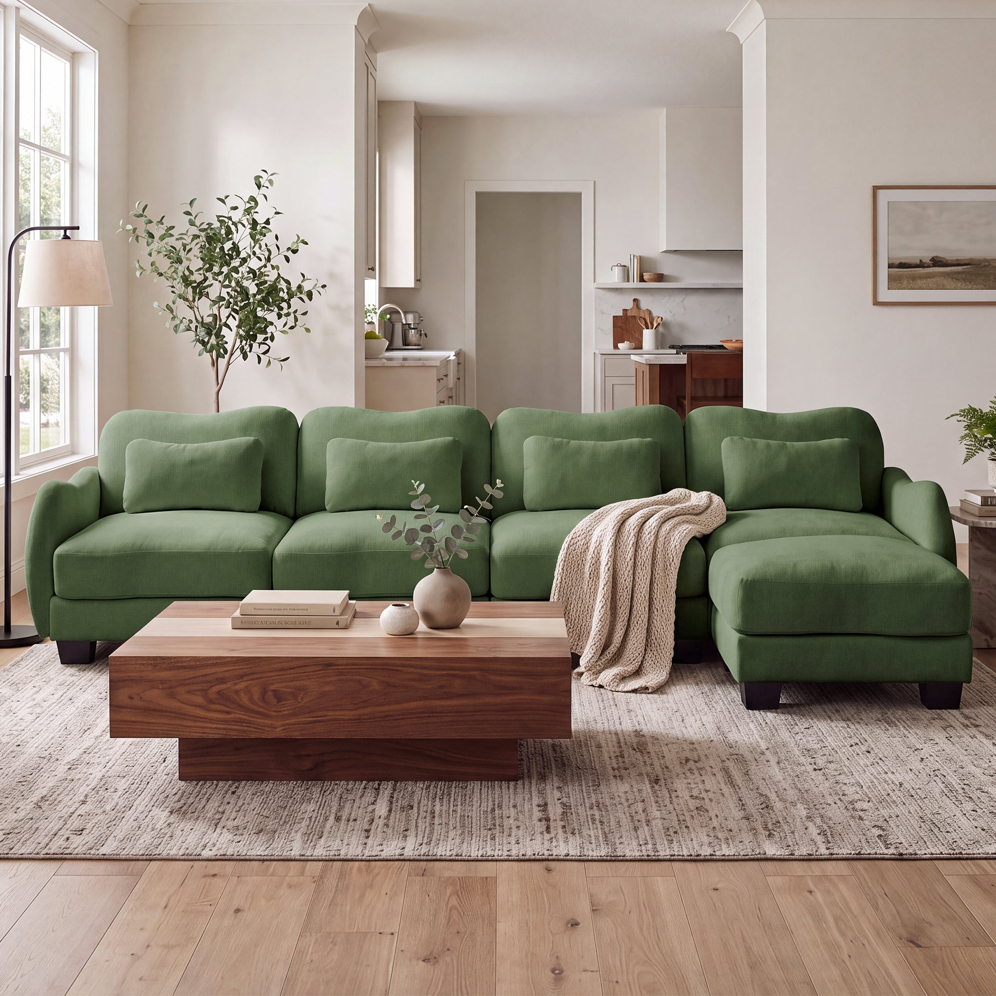 Rosedale green sectional sofa showing L-shaped configuration in a living room