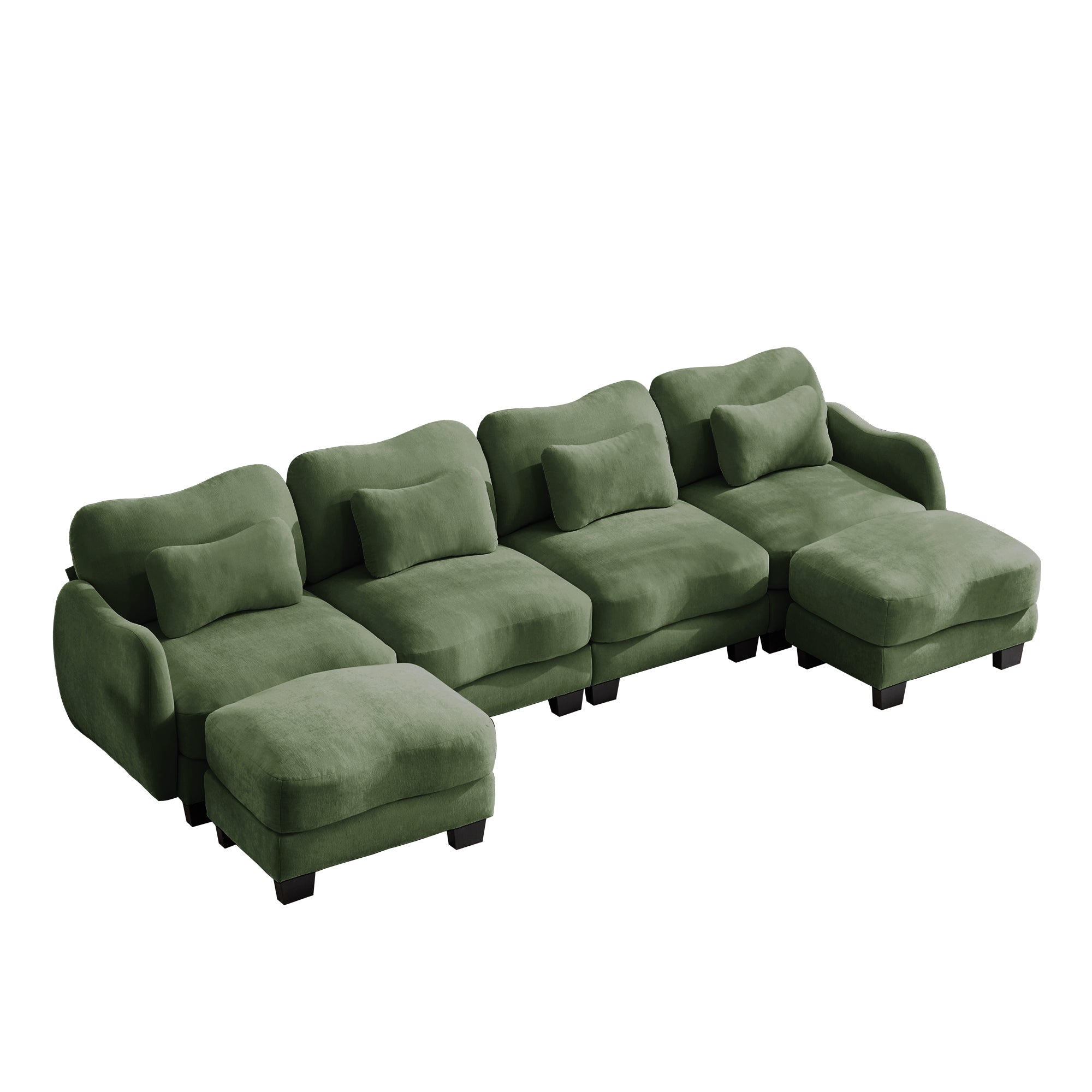 Rosedale green sectional sofa showing a left-facing U-shaped modular arrangement with two ottomans on white background