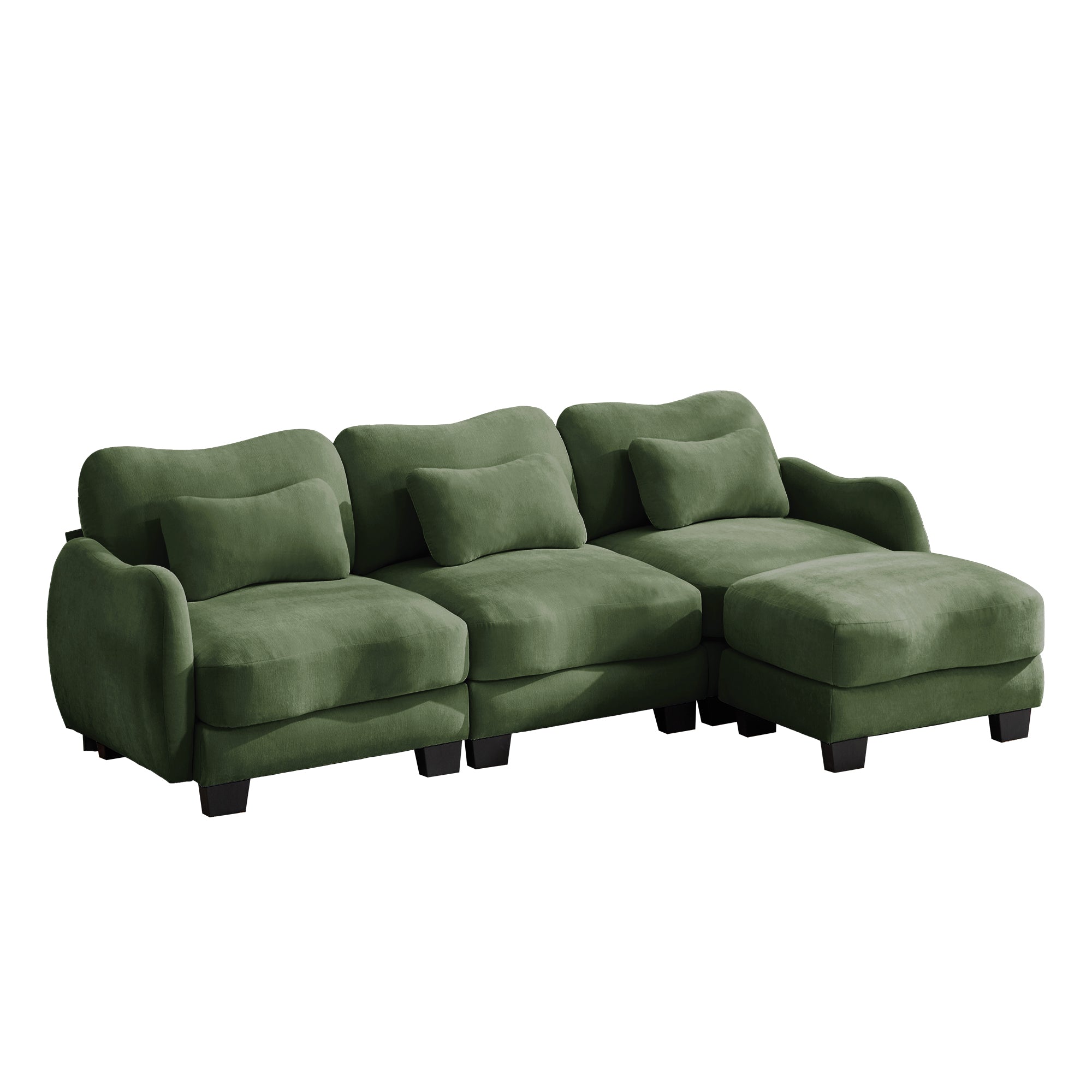 Rosedale green sectional sofa showing a left-facing L-shaped modular arrangement with ottoman on white background