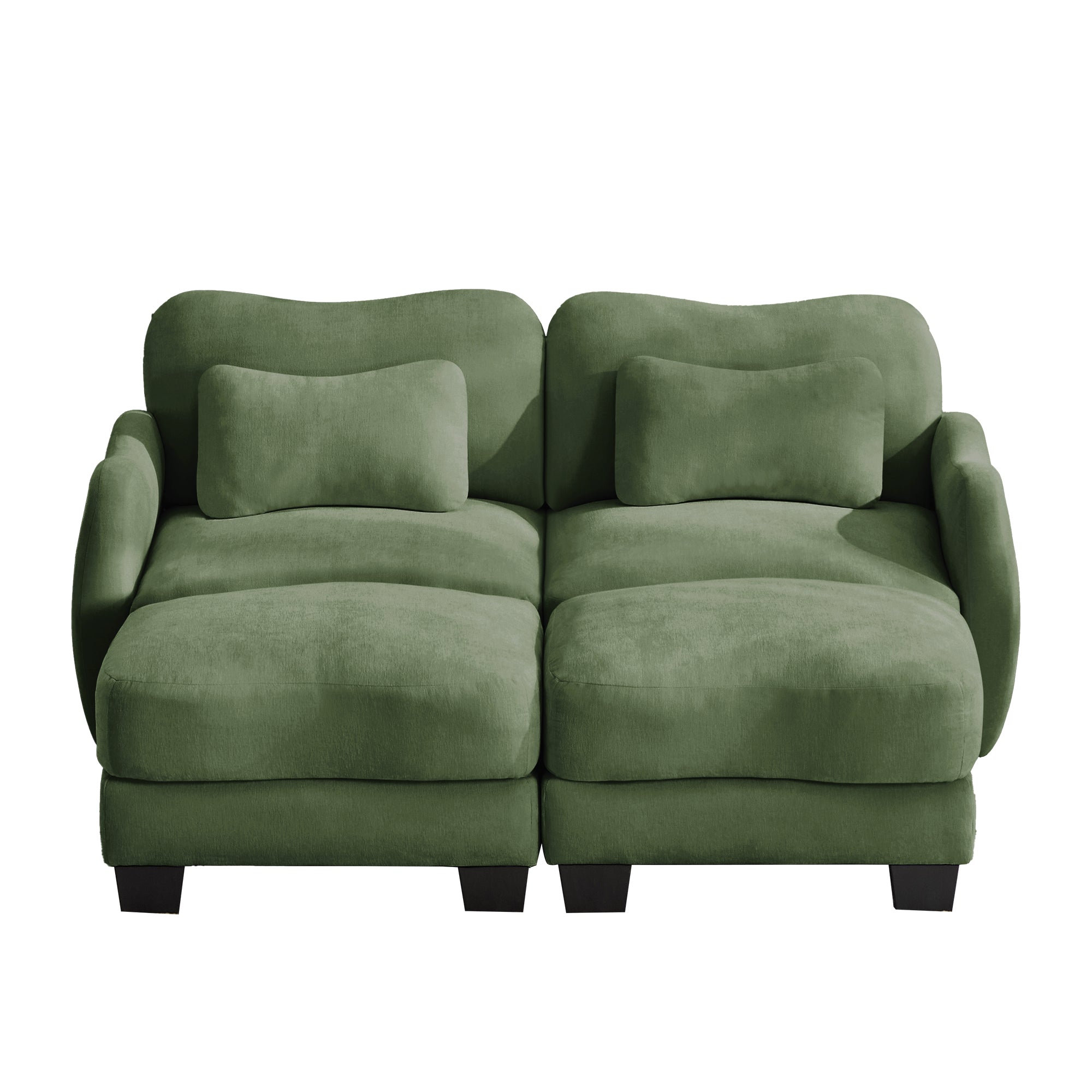 Rosedale green sectional sofa showing a left-facing modular arrangement with two ottomans on white background