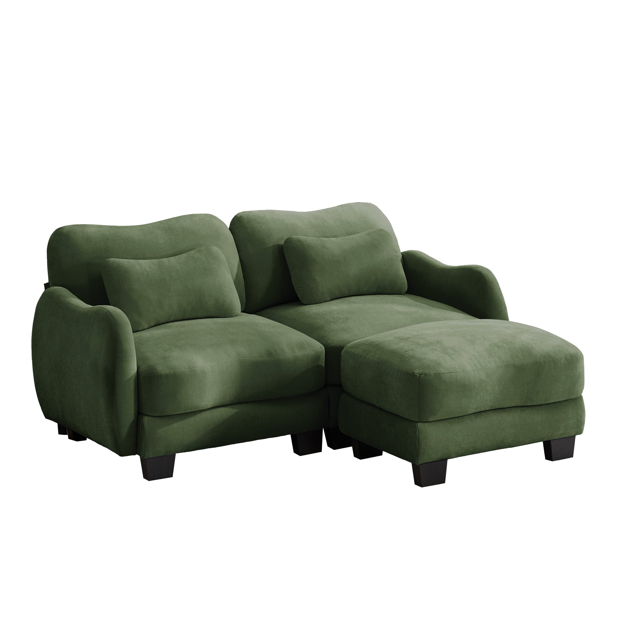 Rosedale green sectional sofa showing a left-facing modular arrangement with ottoman on white background