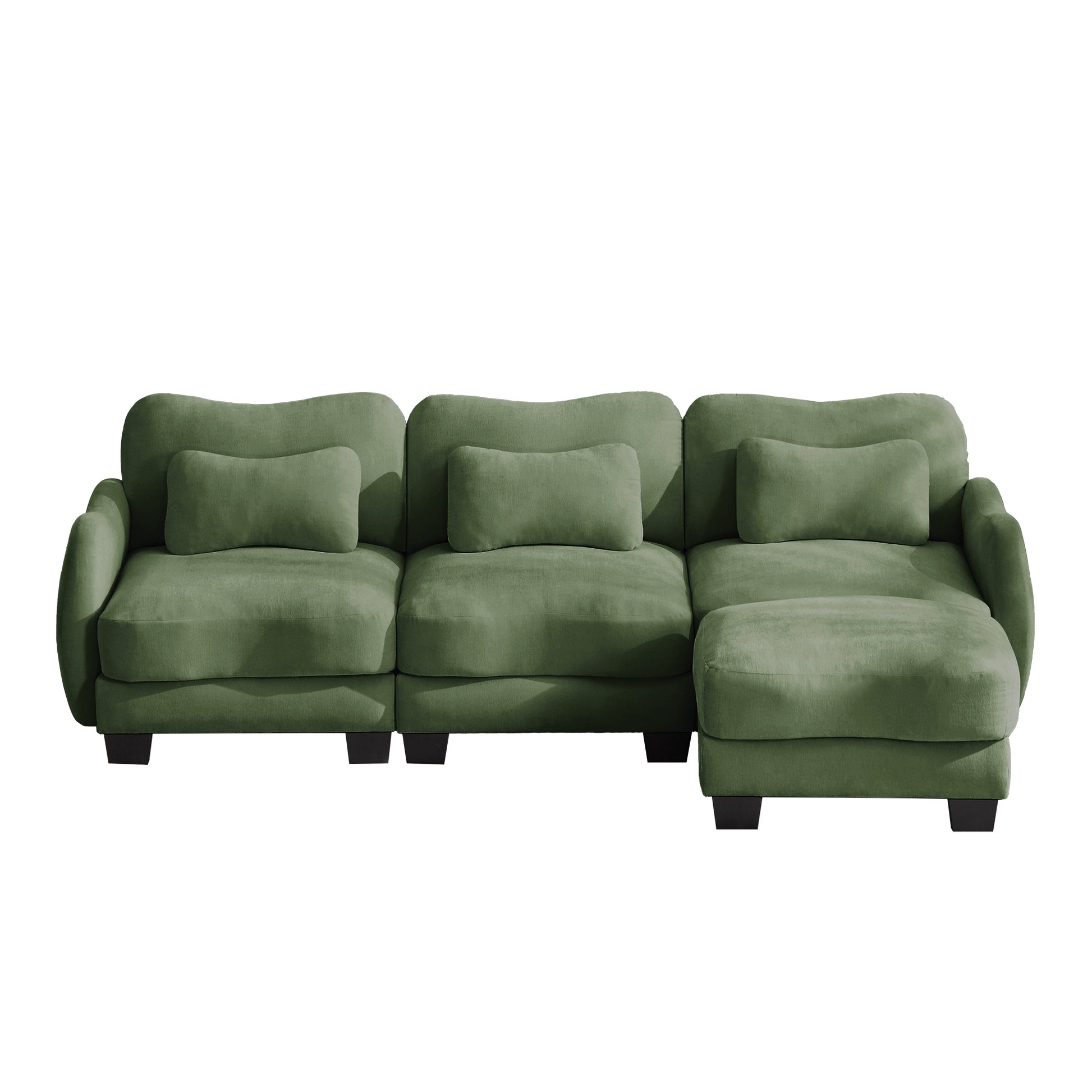 Rosedale green sectional sofa showing a right-facing L-shaped modular arrangement with ottoman on white background