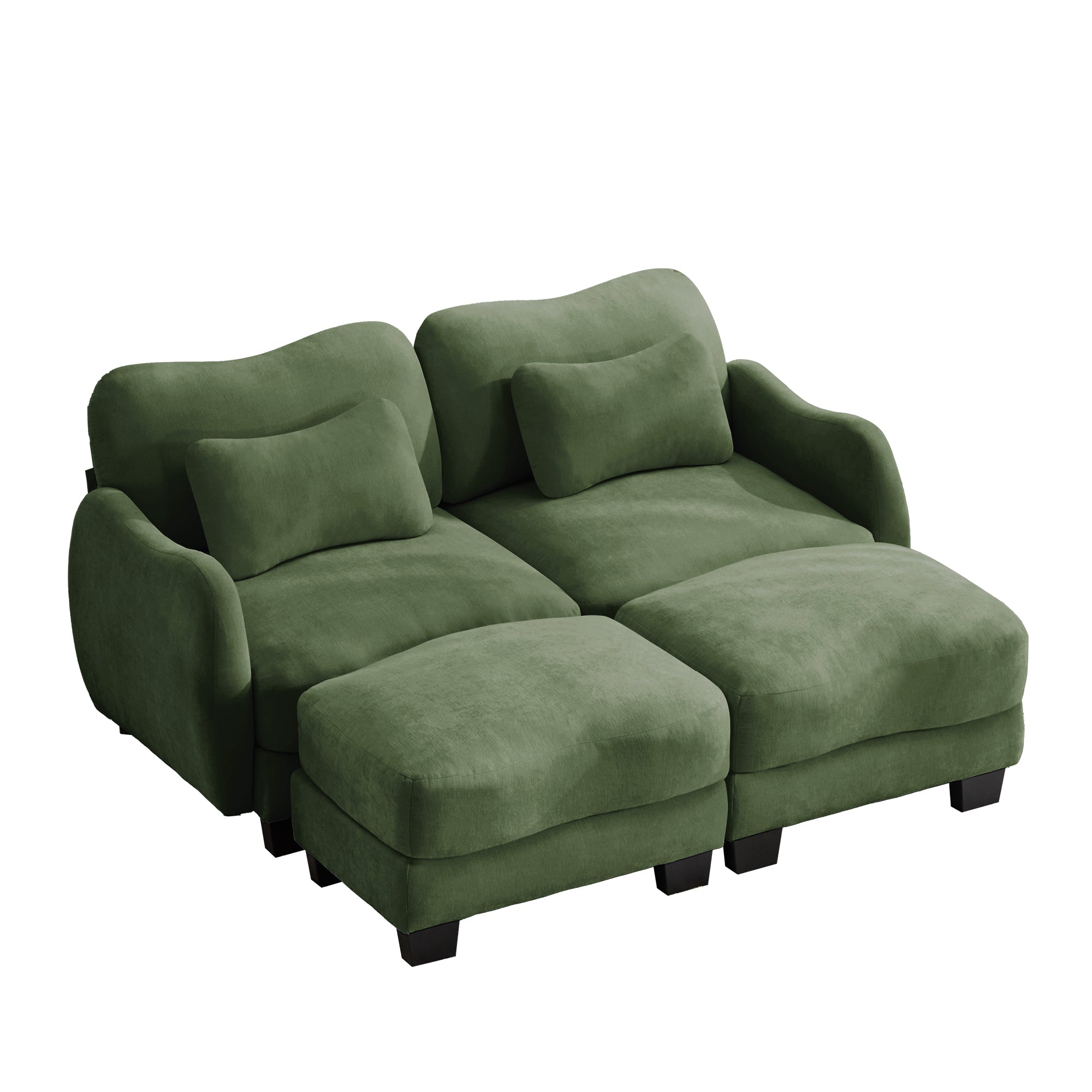 Rosedale green sectional sofa showing a right-facing modular arrangement with two ottomans on white background