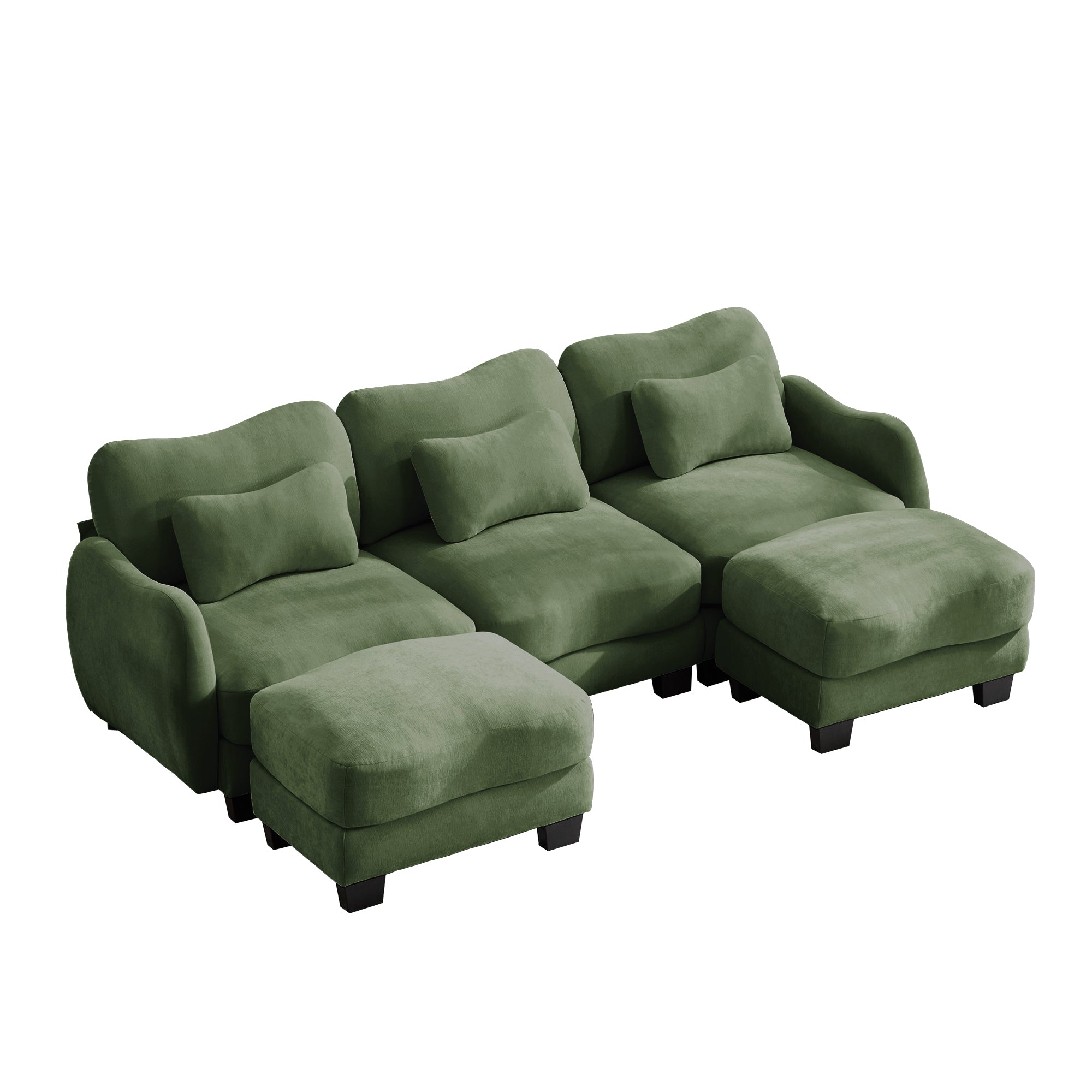 Rosedale green sectional sofa showing a left angled U-shaped layout with two ottomans on white background