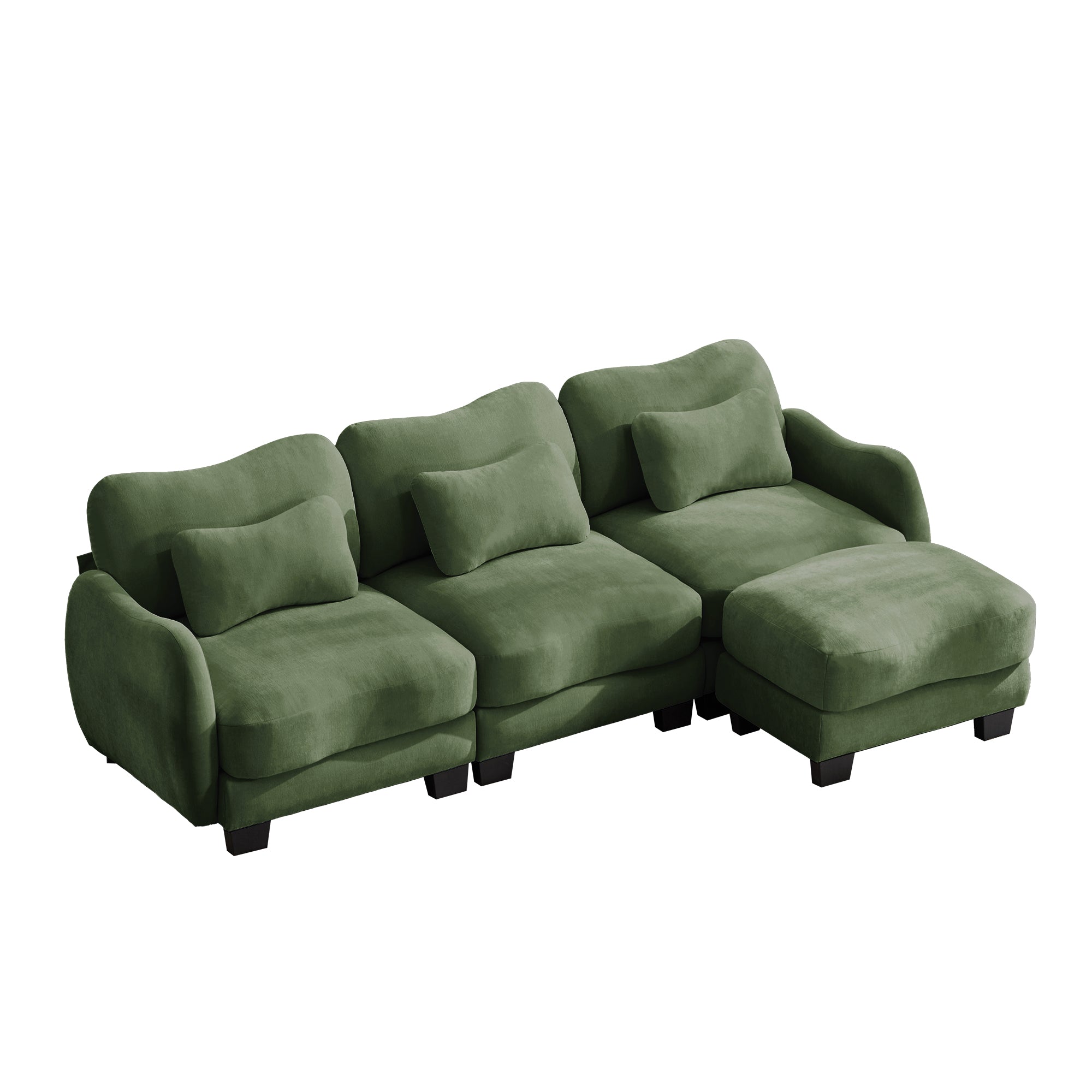 Rosedale green sectional sofa showing a front view of the modular sofa with ottoman on white background