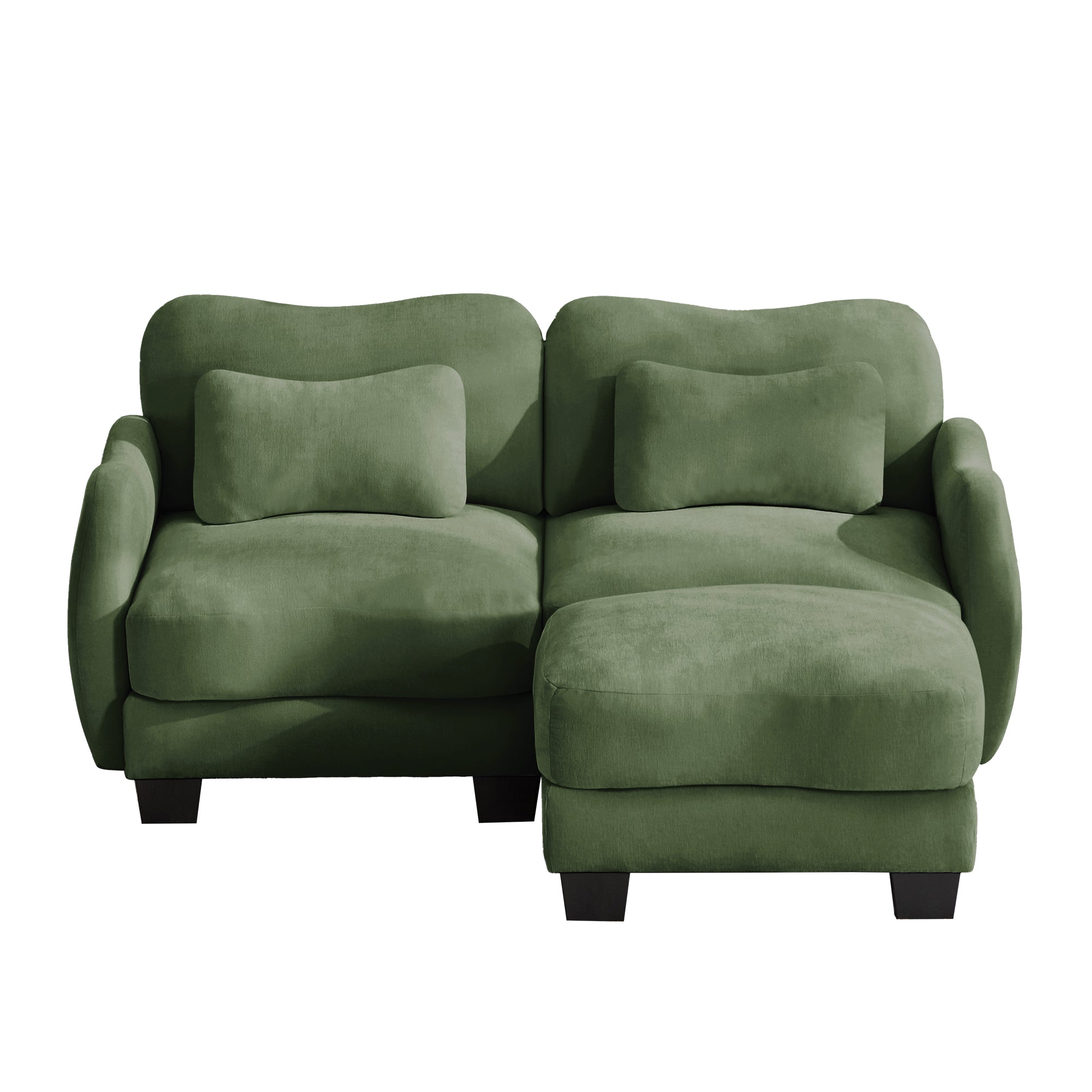 Rosedale green sectional sofa showing a front view of the modular sofa with ottoman on white background