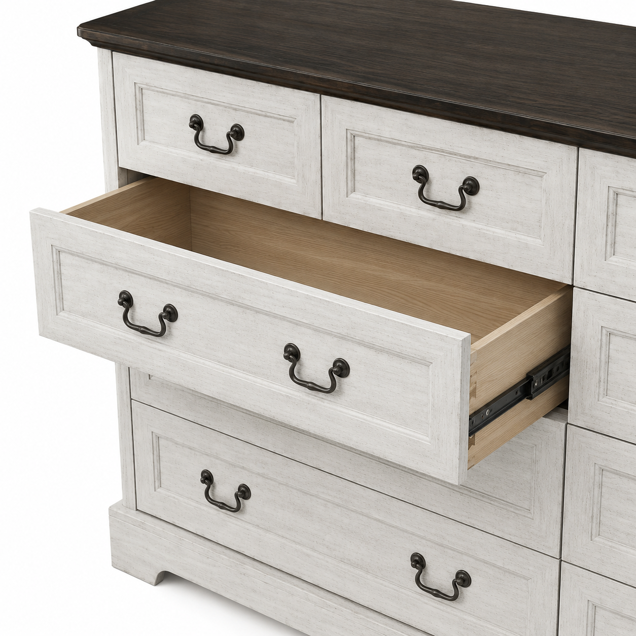 Roseline 55" Farmhouse 9-Drawer Dresser with Antique Brass Handles