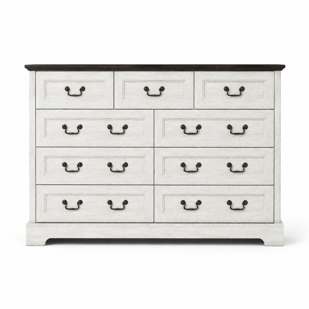 Roseline 55" Farmhouse 9-Drawer Dresser with Antique Brass Handles