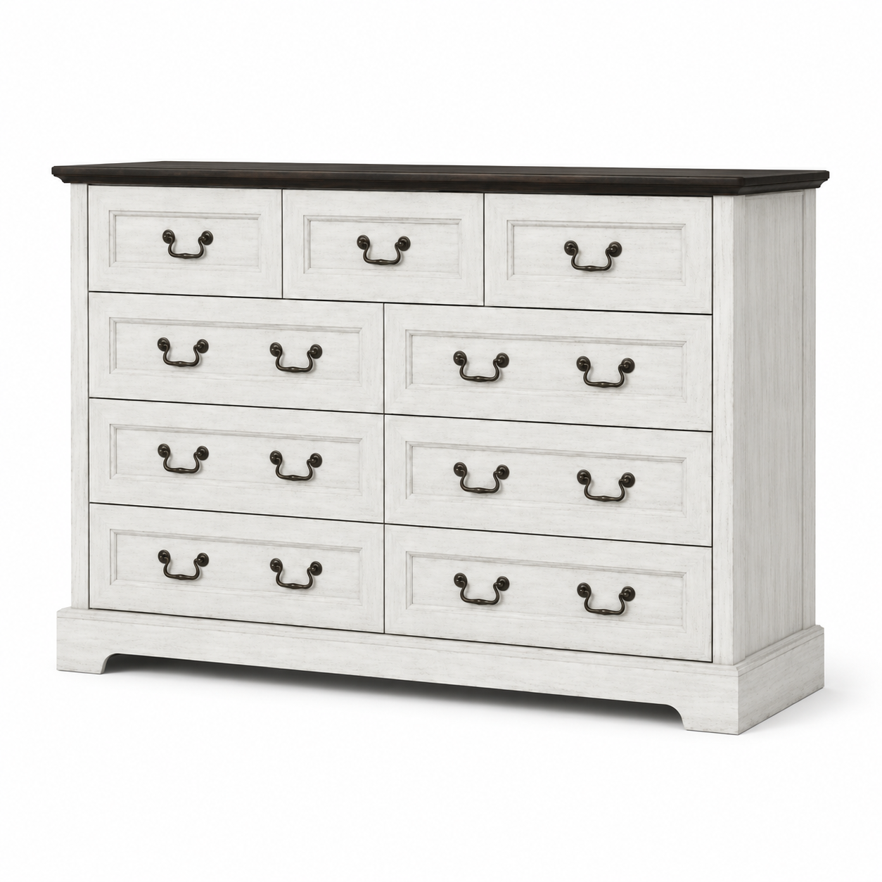 Roseline 55" Farmhouse 9-Drawer Dresser with Antique Brass Handles