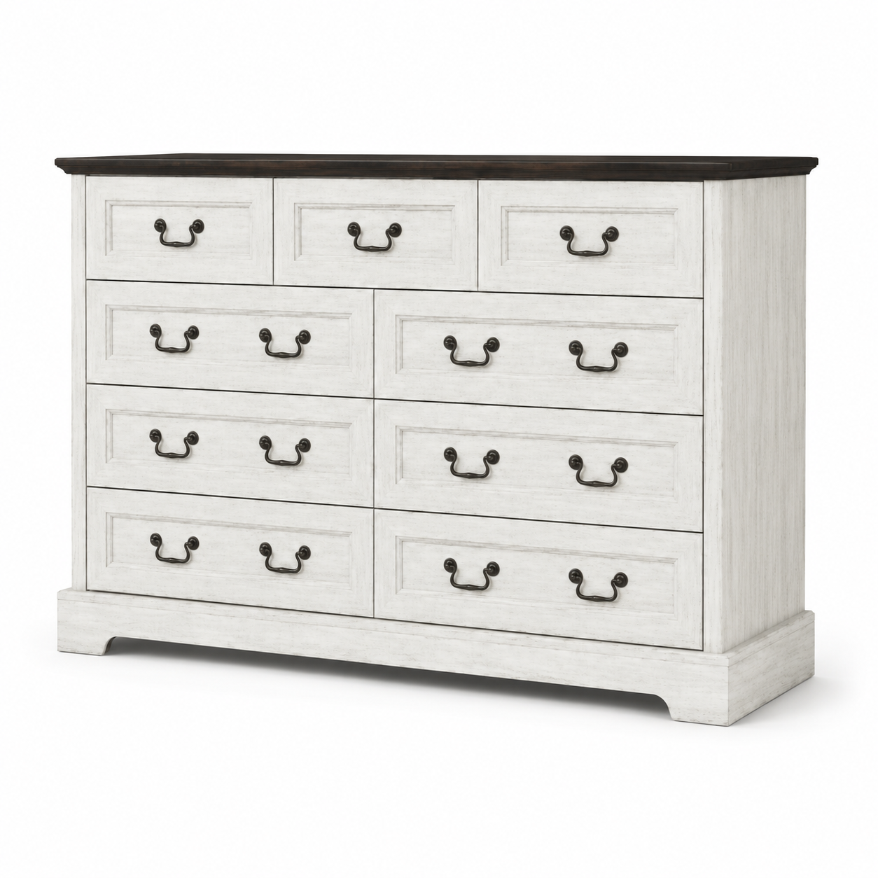 Roseline 55" Farmhouse 9-Drawer Dresser with Antique Brass Handles