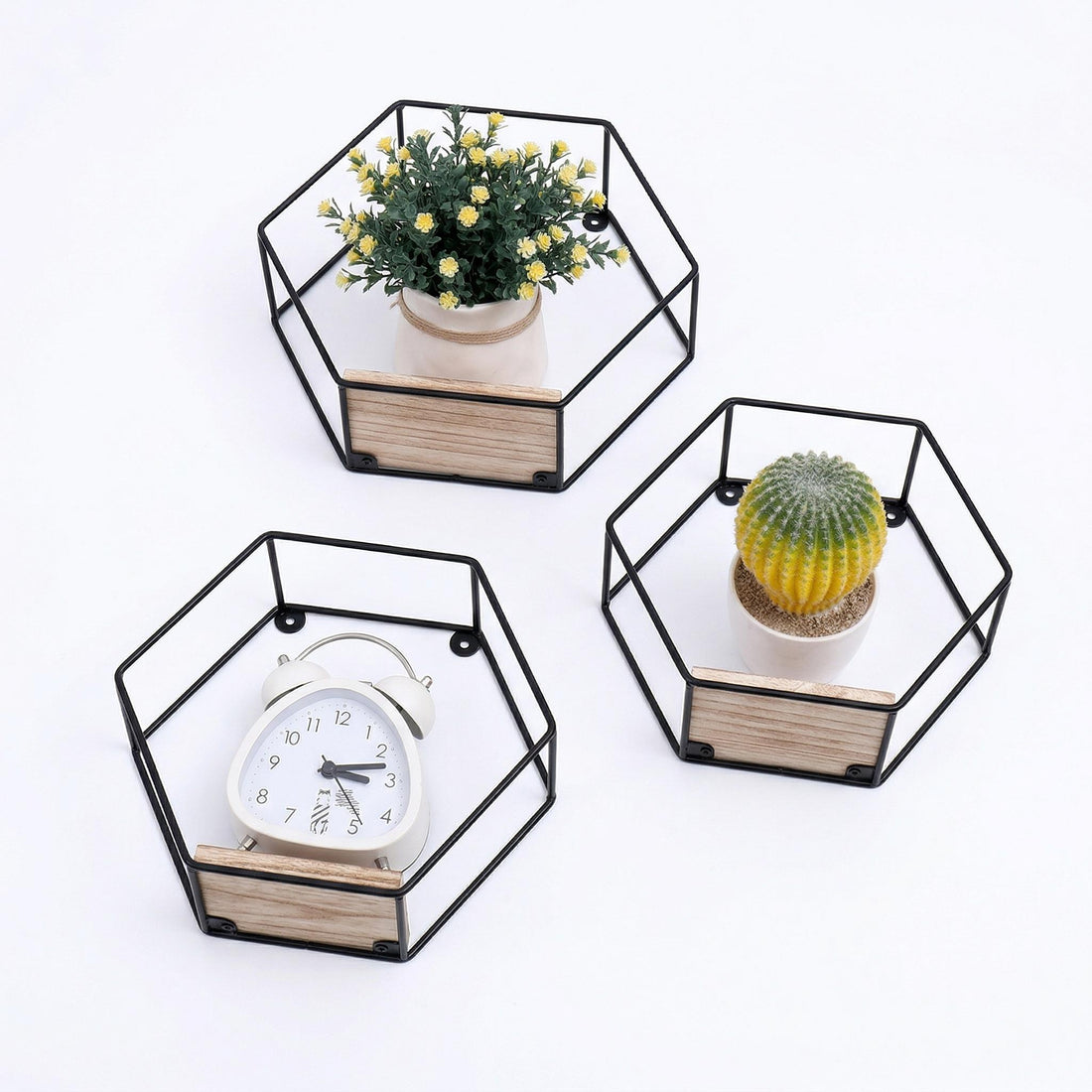 Sage natural floating shelves showing a grouped arrangement isolated on white background