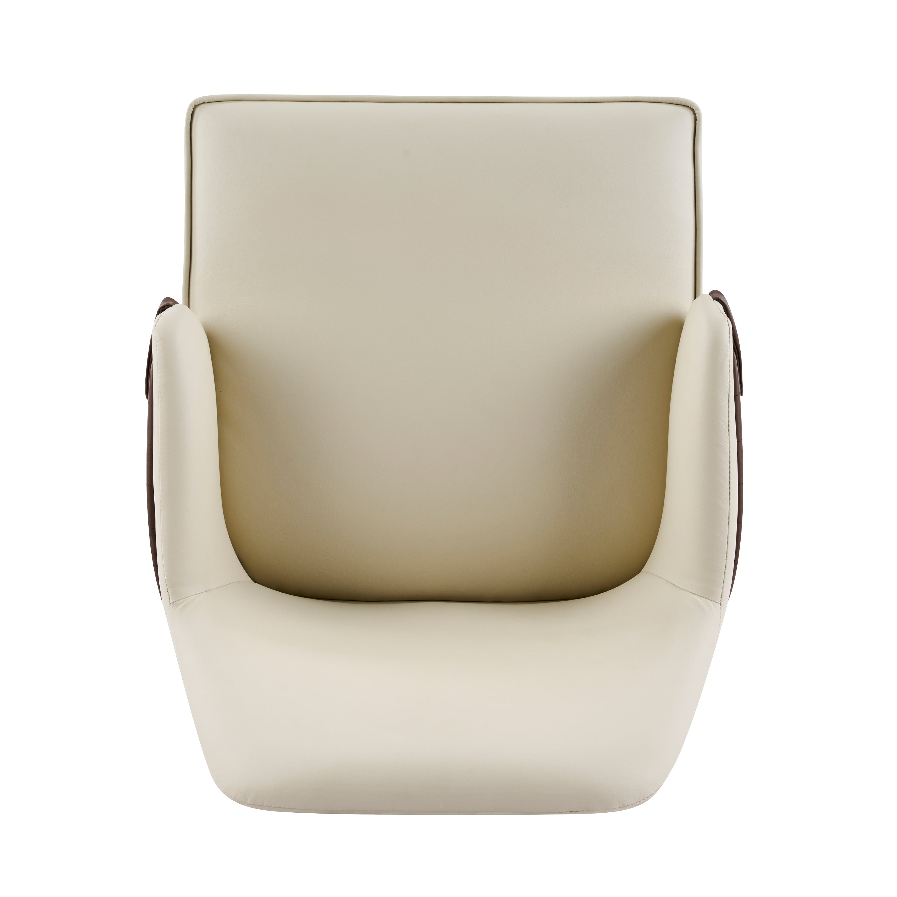 Saimaa brown dining chair close-up of the curved upholstered backrest and contrasting fabric