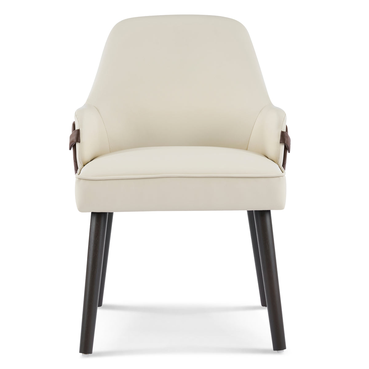 Saimaa brown two-tone upholstered dining chair straight front view on white background