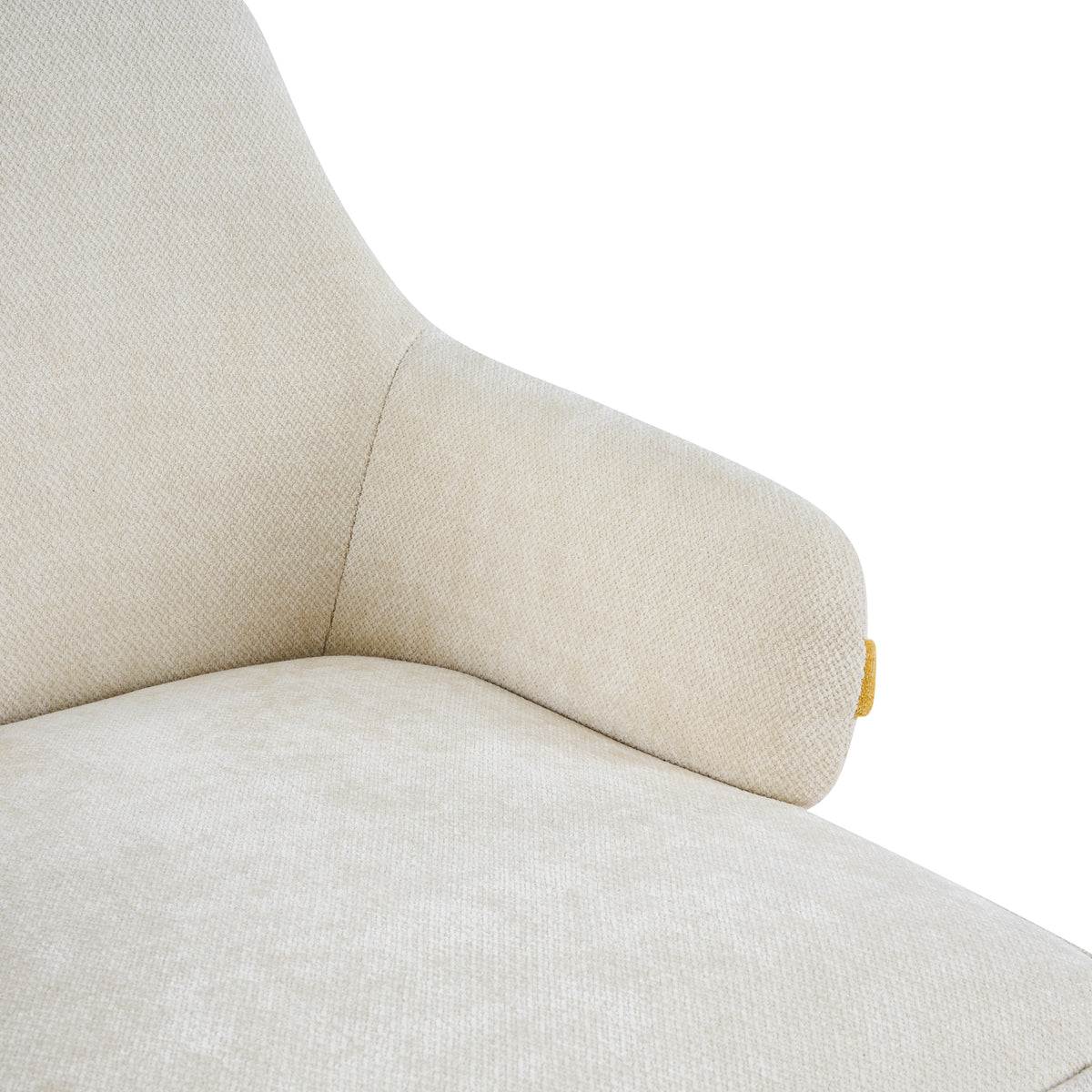 Saimaa yellow dining chair close-up of the padded seat and curved side support