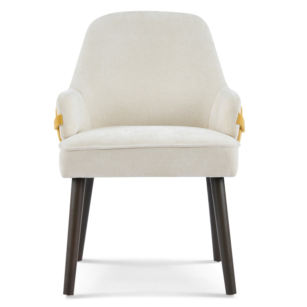 Saimaa yellow two-tone upholstered dining chair straight front view on white background